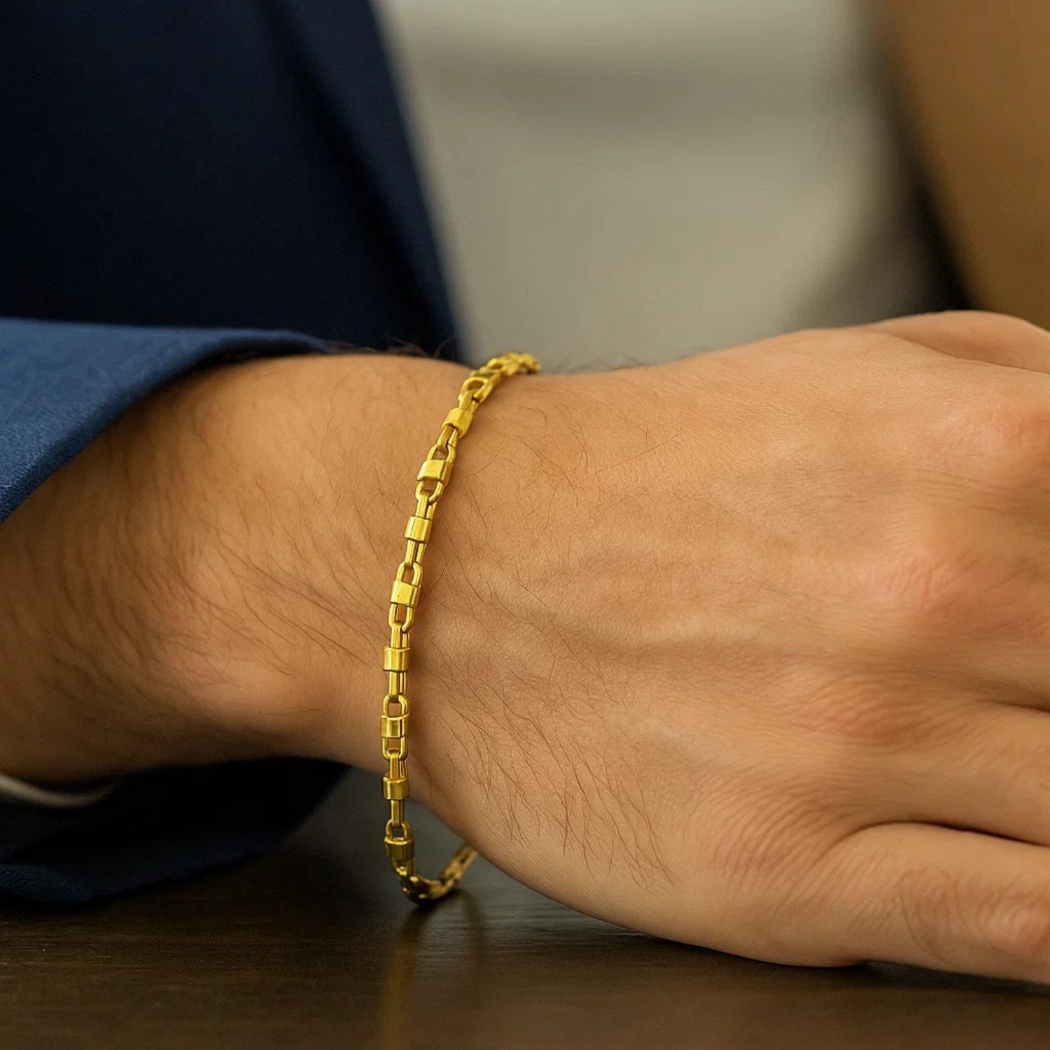 14k yellow gold square Byzantine chain bracelet with modern link design, showcasing exquisite craftsmanship and elegance.