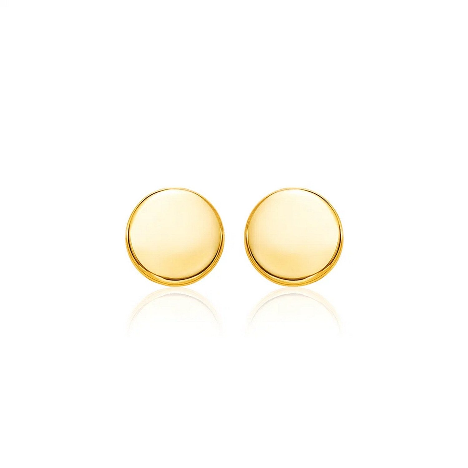14k yellow gold polished round post earrings with a sleek modern design, perfect for elegant everyday wear.