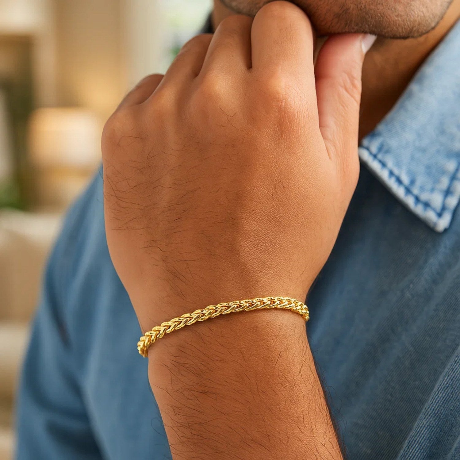 14k yellow gold diamond cut round Franco bracelet with a contemporary chain design, showcasing elegance and luxury.