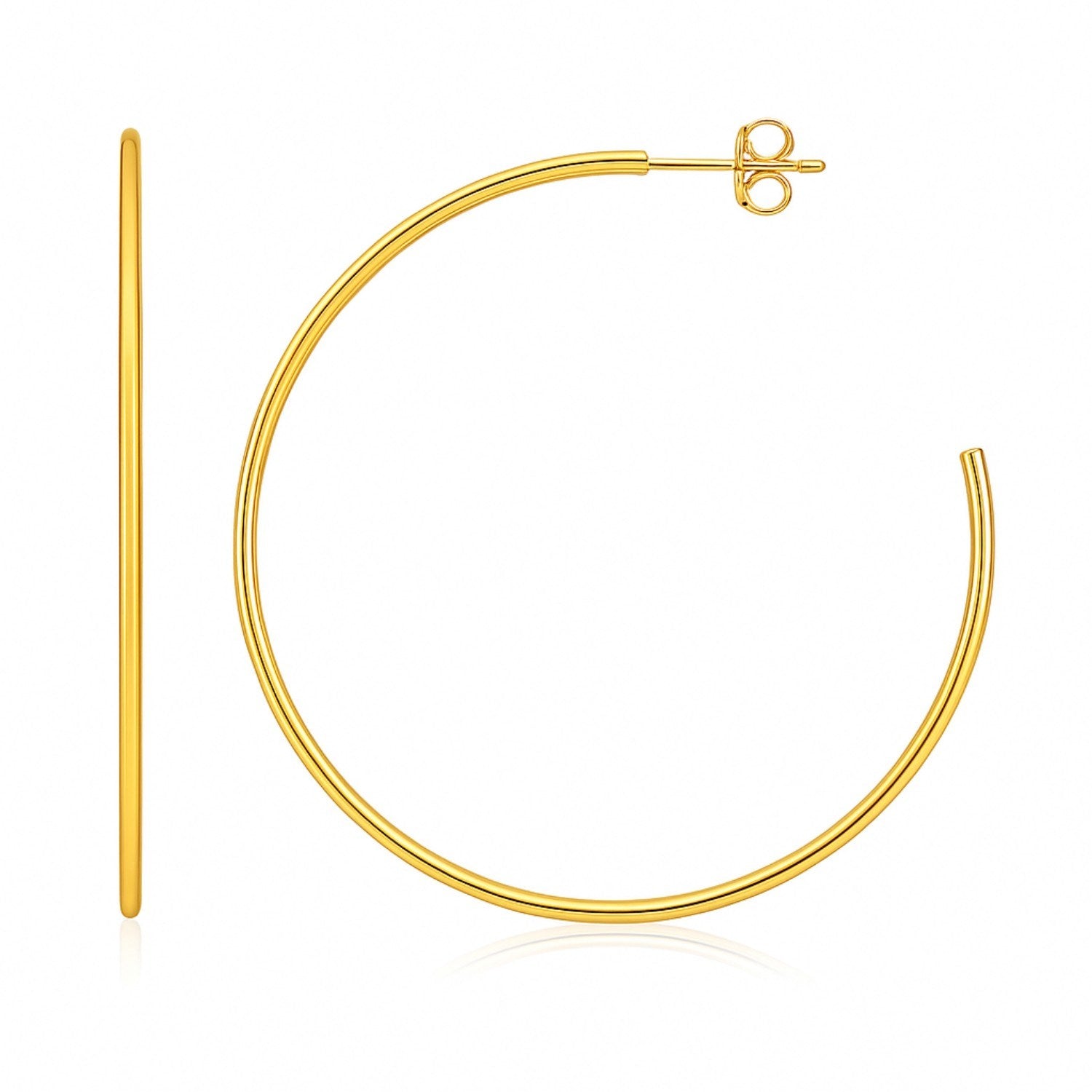 14k yellow gold polished hoop earrings with a classic design, perfect for elegant everyday wear.