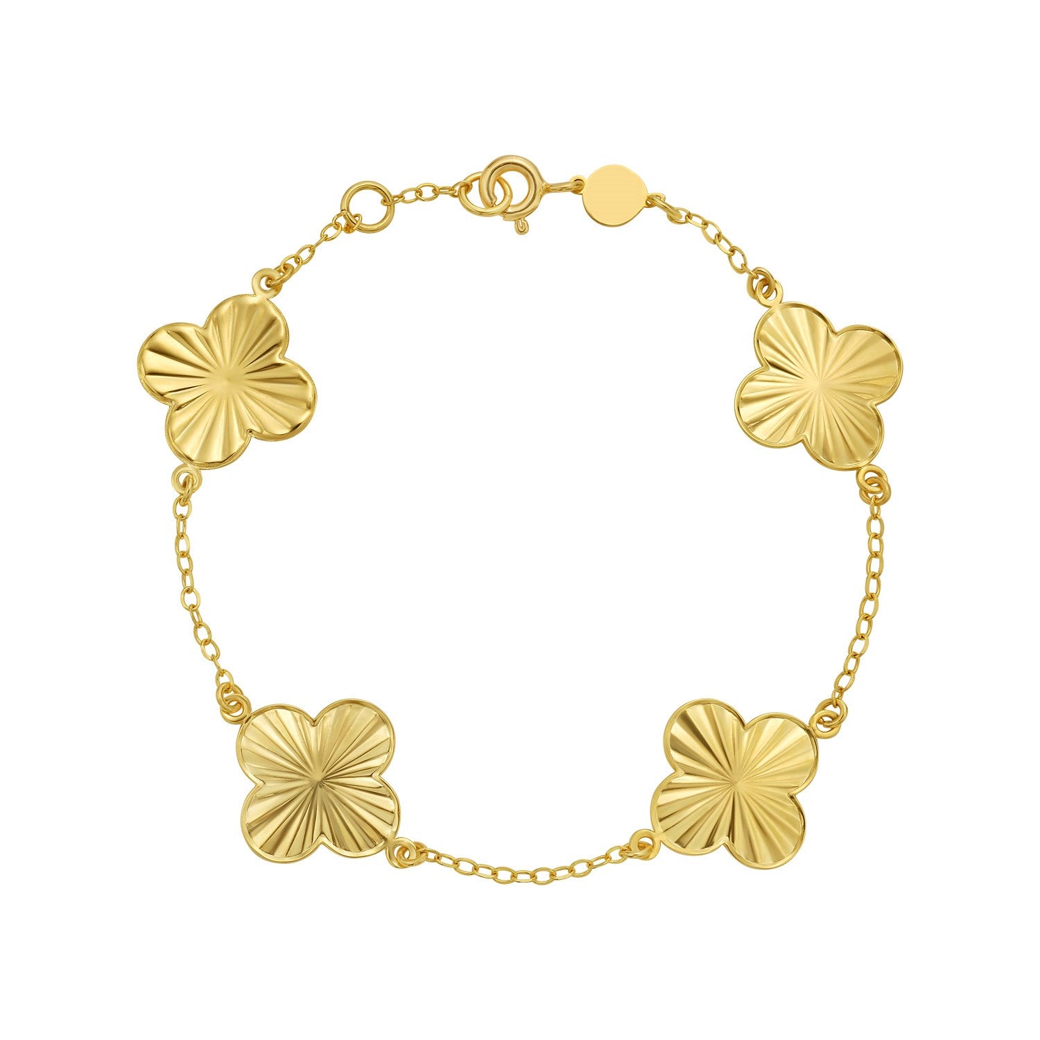 14k yellow gold contemporary clover bracelet featuring a luxurious design and elegant charm for sophisticated style.