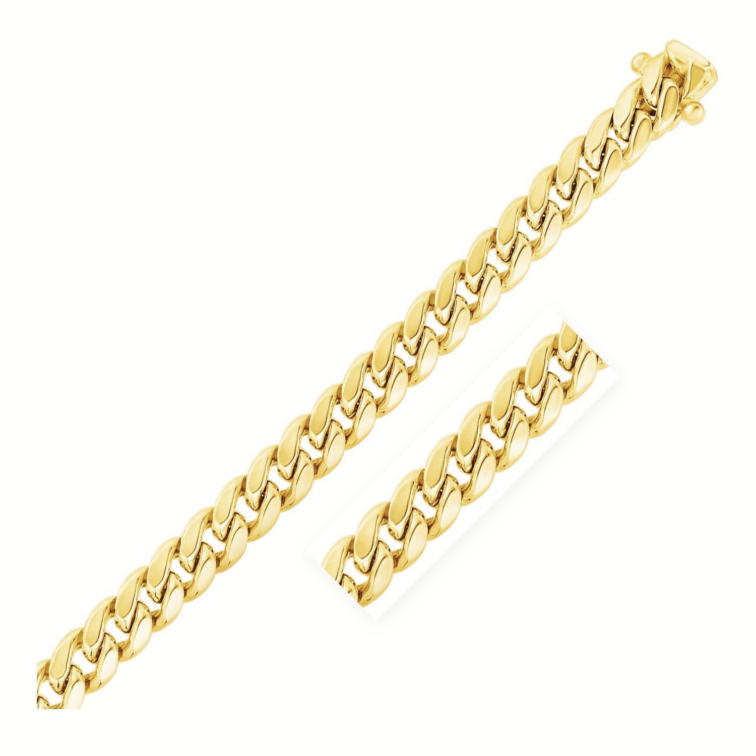 14k yellow gold semi-solid Miami Cuban chain, 10.70 mm, featuring an elegant round design for a luxurious look.