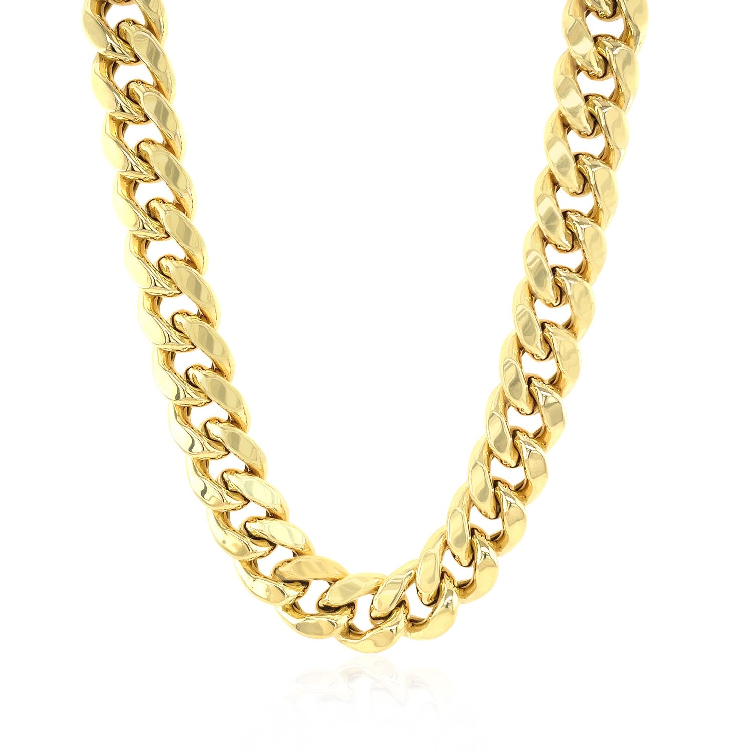 14k yellow gold semi-solid Miami Cuban chain, 10.70 mm, featuring an elegant round design for a luxurious look.