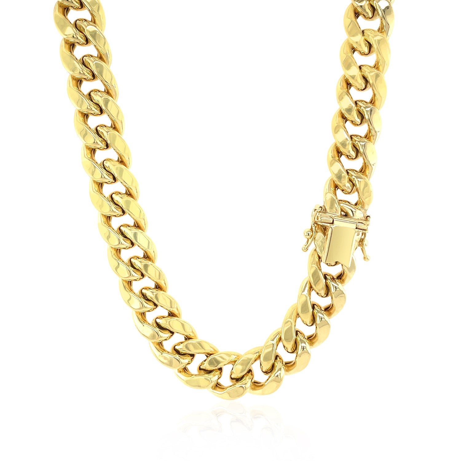 14k yellow gold semi-solid Miami Cuban chain with elegant round links, showcasing luxury craftsmanship and style.