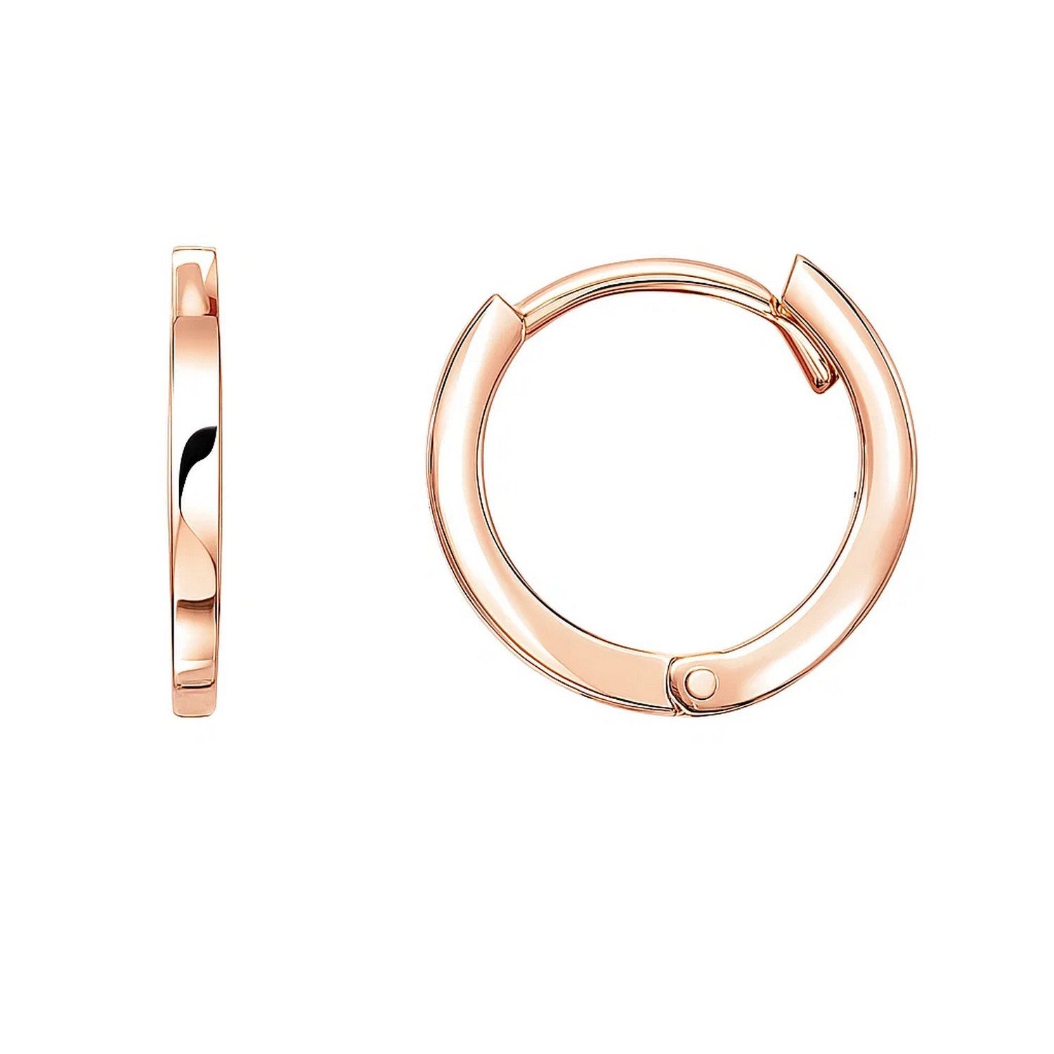 14k rose gold polished round hoop earrings, embodying modern elegance with a sleek, luxurious design.