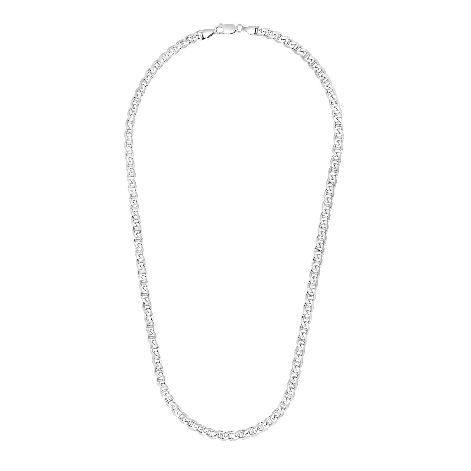 Sterling silver rhodium plated mariner chain, modern link design, 5.60 mm width, perfect for layering or standalone elegance.