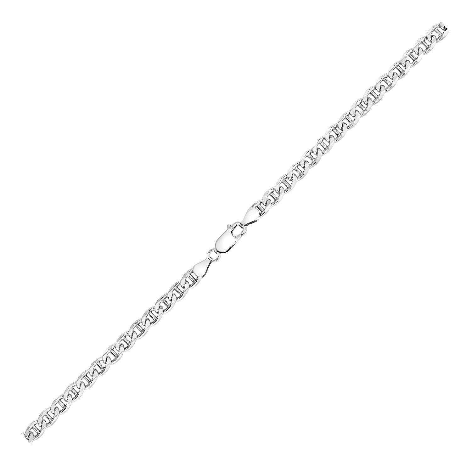 Sterling silver rhodium plated mariner chain, modern design with elegant links, perfect for layering or standalone wear.