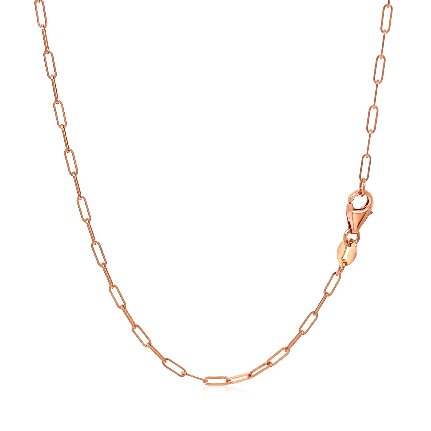 14k rose gold fine paperclip chain with modern links, showcasing elegance and versatility for luxury layering.