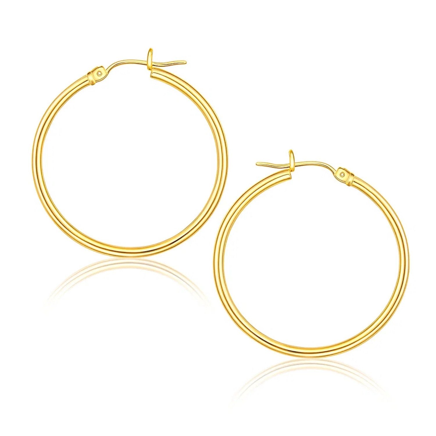 14k yellow gold polished hoop earrings, embodying classic elegance and timeless luxury for any occasion.