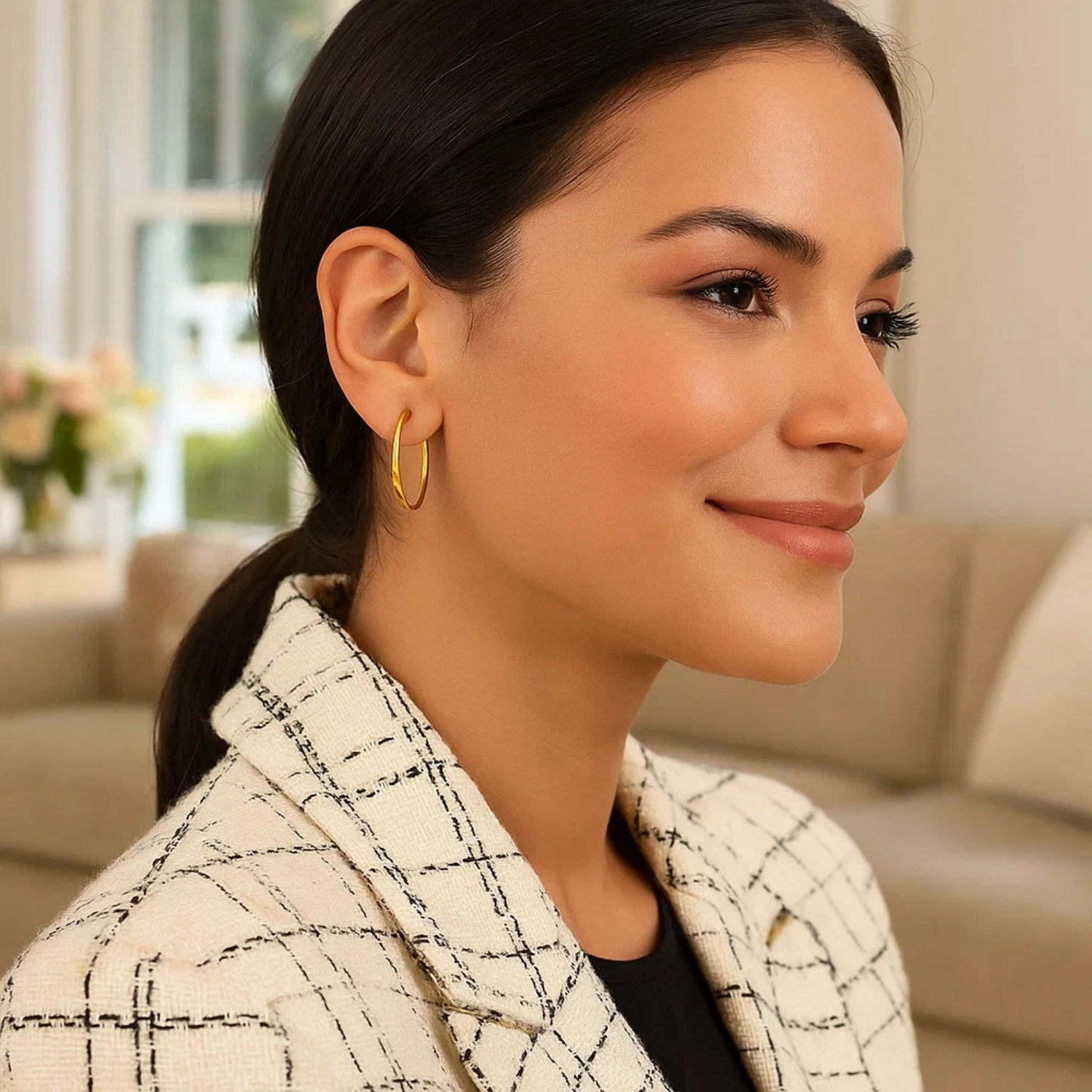 14k yellow gold polished hoop earrings showcasing a timeless, classic design for elegant sophistication.