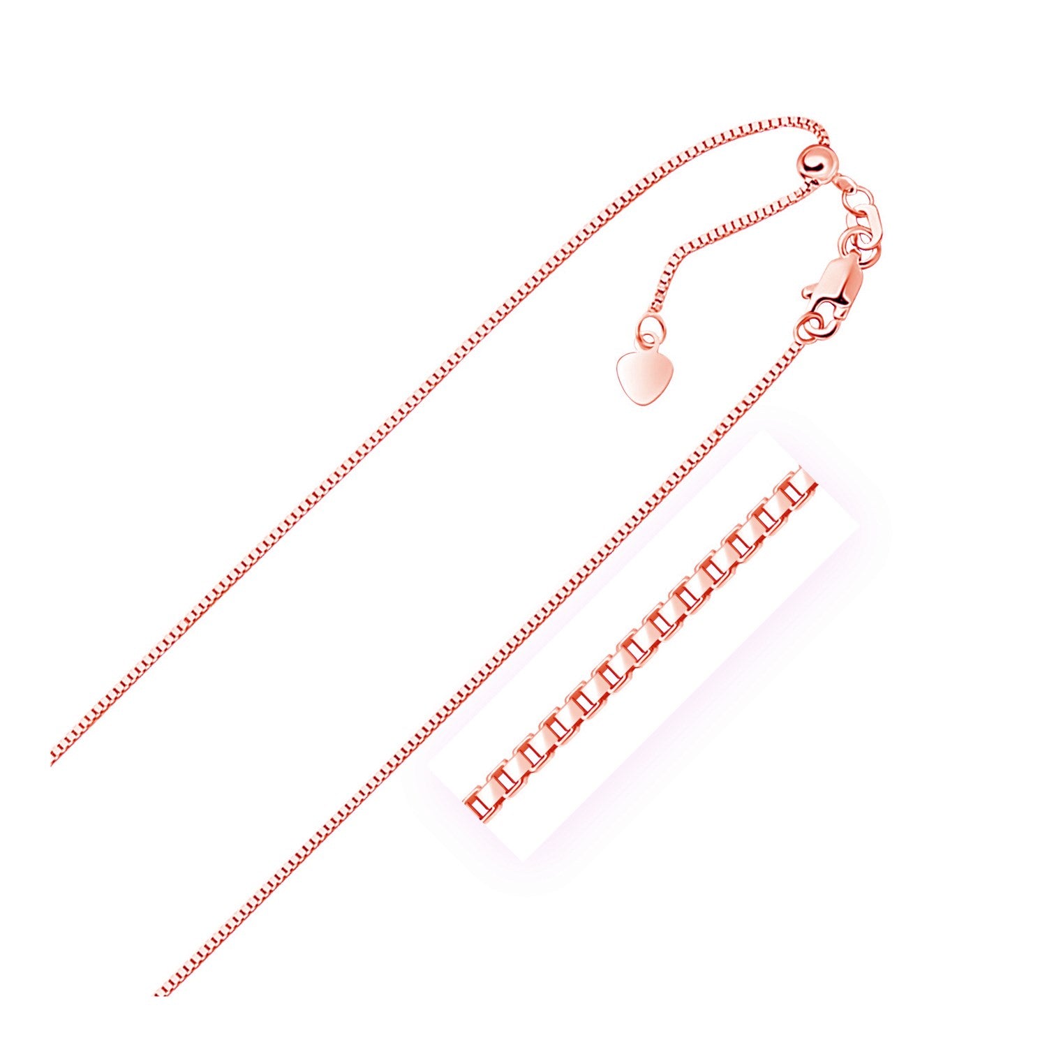 14k rose gold adjustable box chain featuring a sleek contemporary design, perfect for layering or standalone elegance.