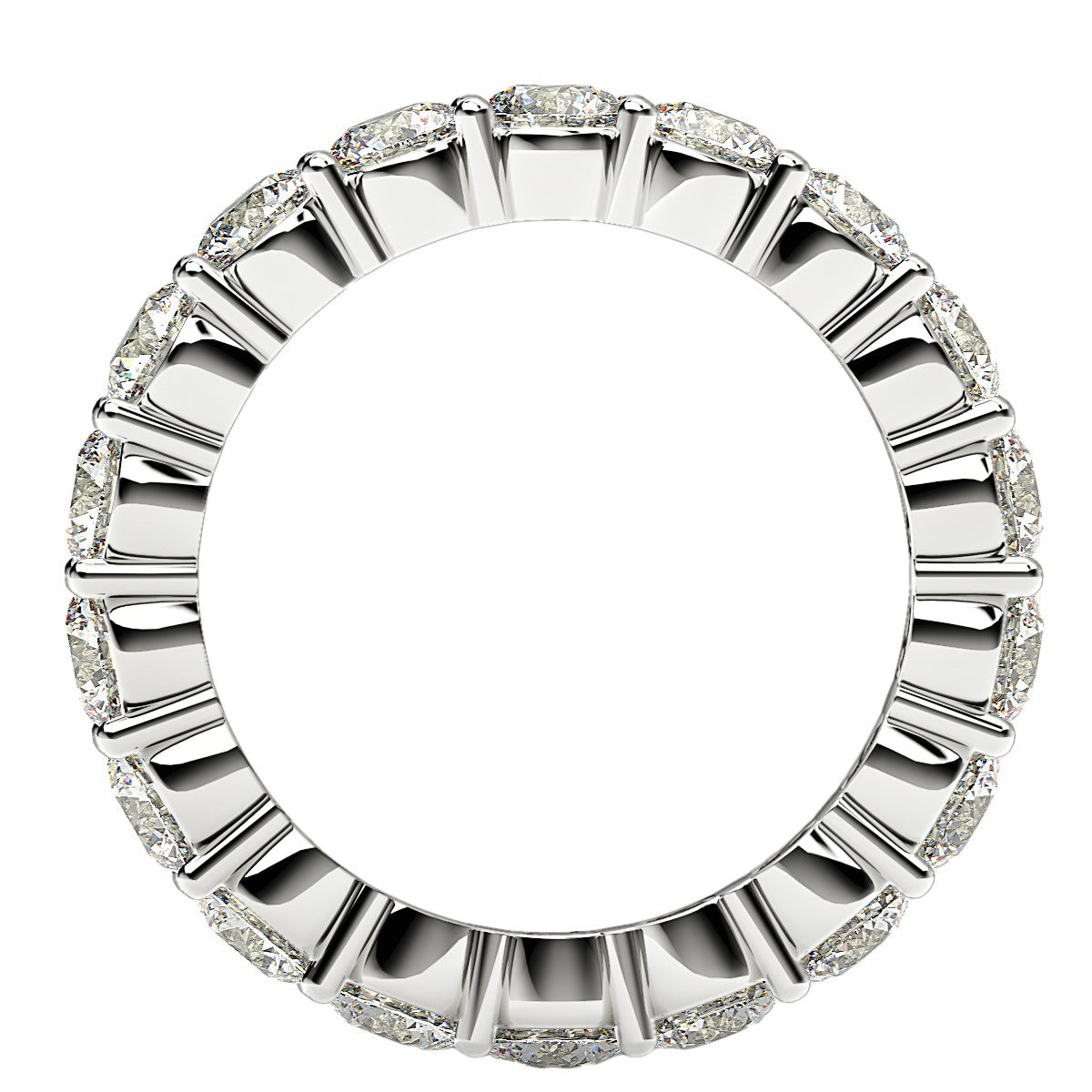 Round cut lab-grown diamond eternity ring in 14k white gold, showcasing elegant design and timeless brilliance.