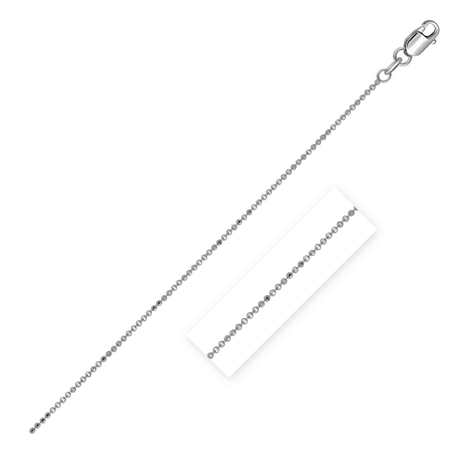 14k white gold diamond cut bead chain, contemporary design, 0.90 mm, perfect for layering or elegant standalone wear.