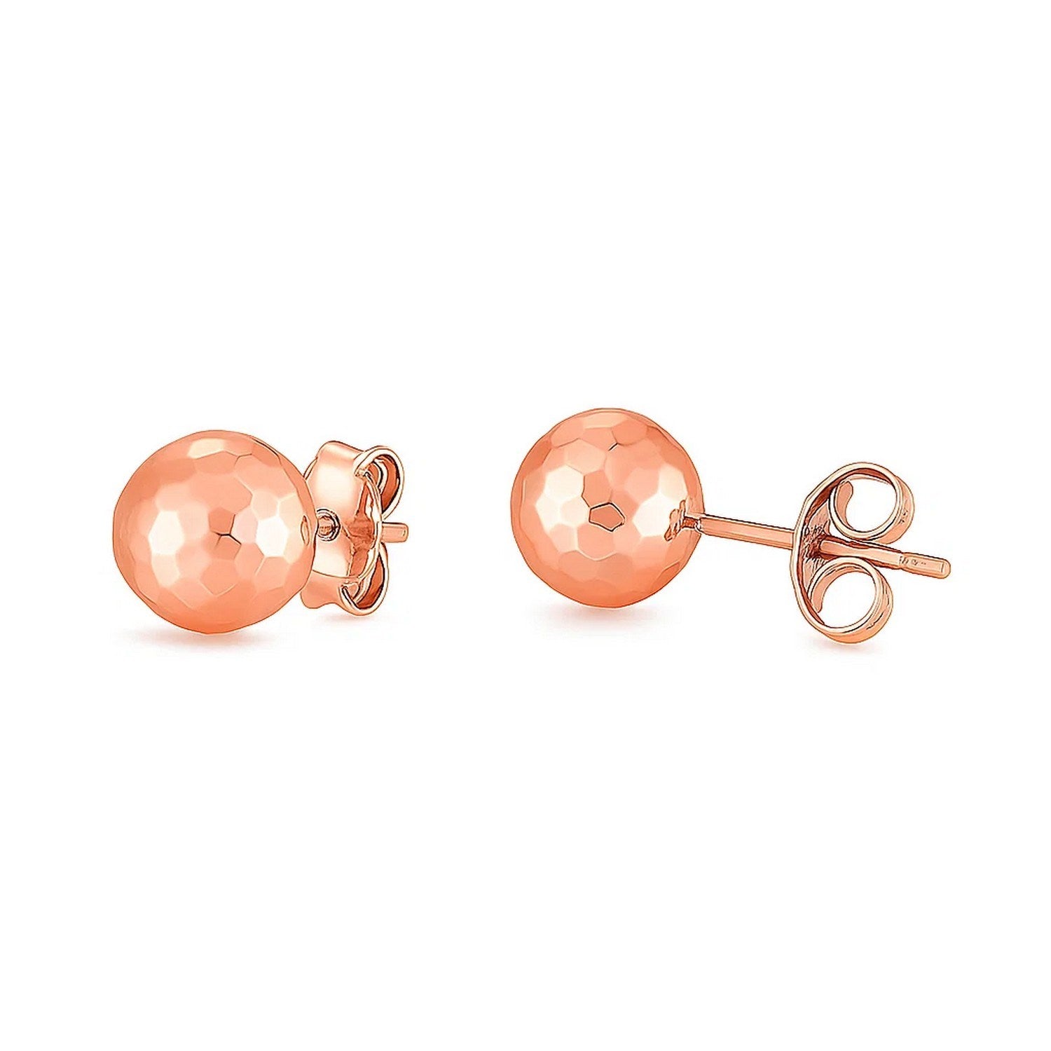 14k rose gold faceted stud earrings with modern design, perfect for elegant everyday wear.