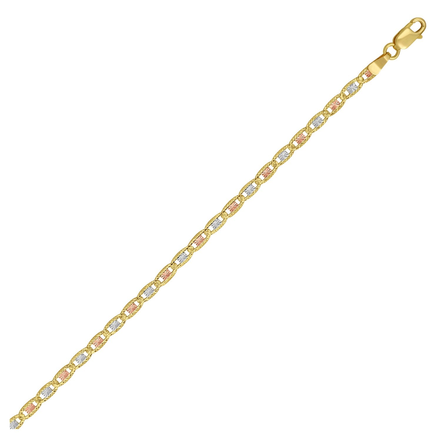 14K tri-color gold pave Valentino chain featuring elegant links, perfect for layering or standalone sophistication.