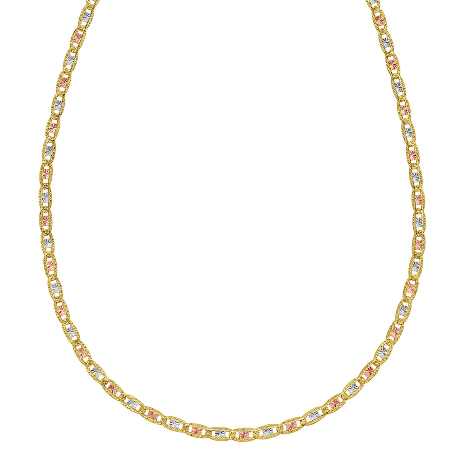 14K tri-color gold pave Valentino chain featuring elegant links, perfect for layering or standalone sophistication.