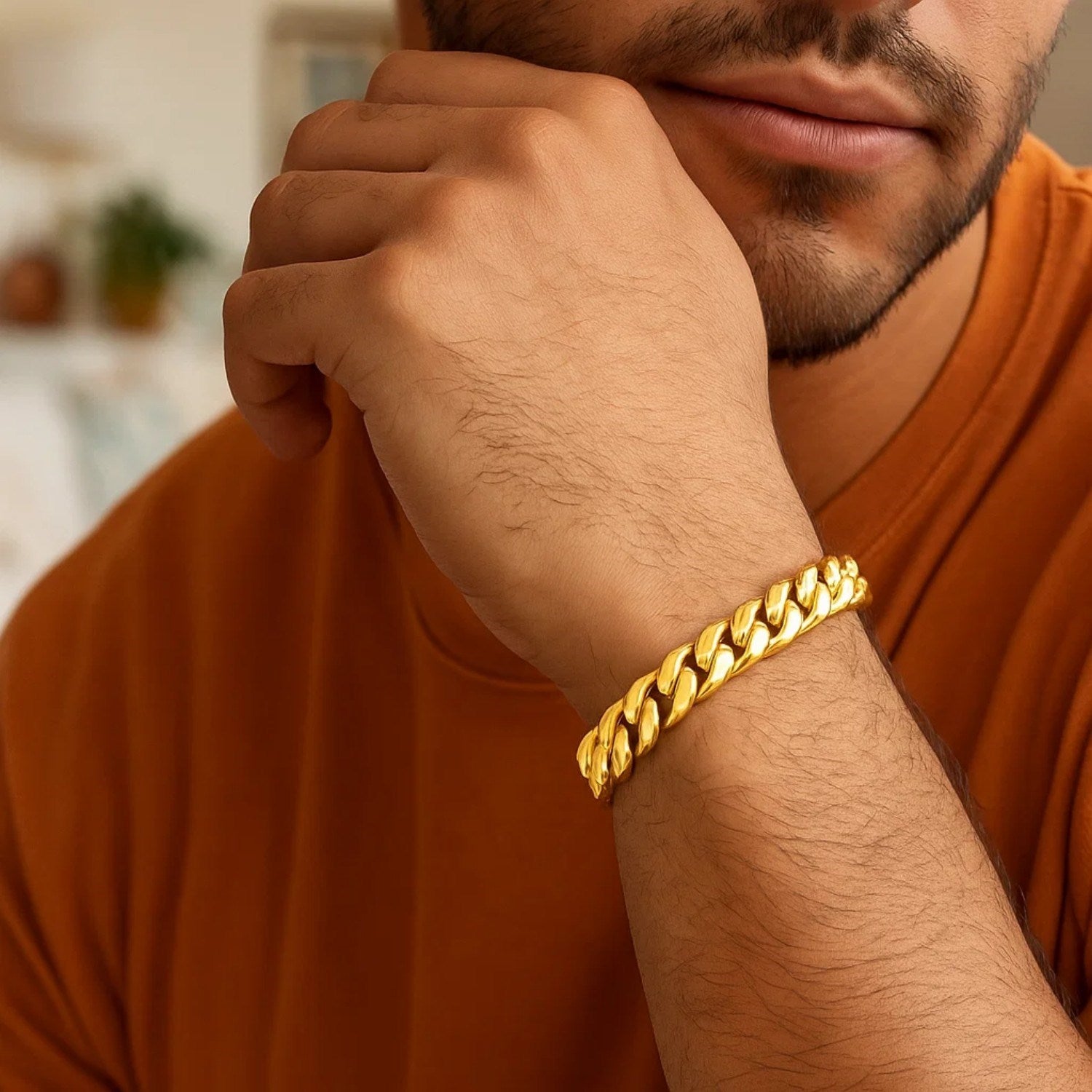 14k yellow gold semi solid Miami Cuban bracelet, modern design with elegant link style, 9.10 mm width.