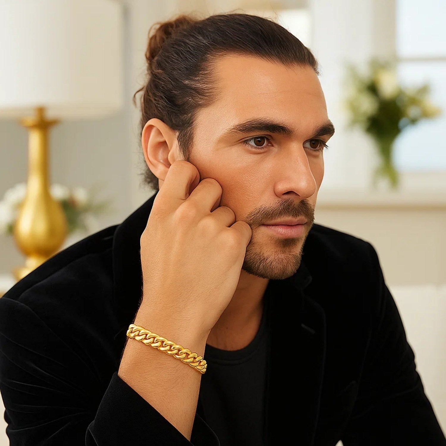 14k yellow gold semi-solid Miami Cuban bracelet, modern design with elegant link style, 9.10 mm width.