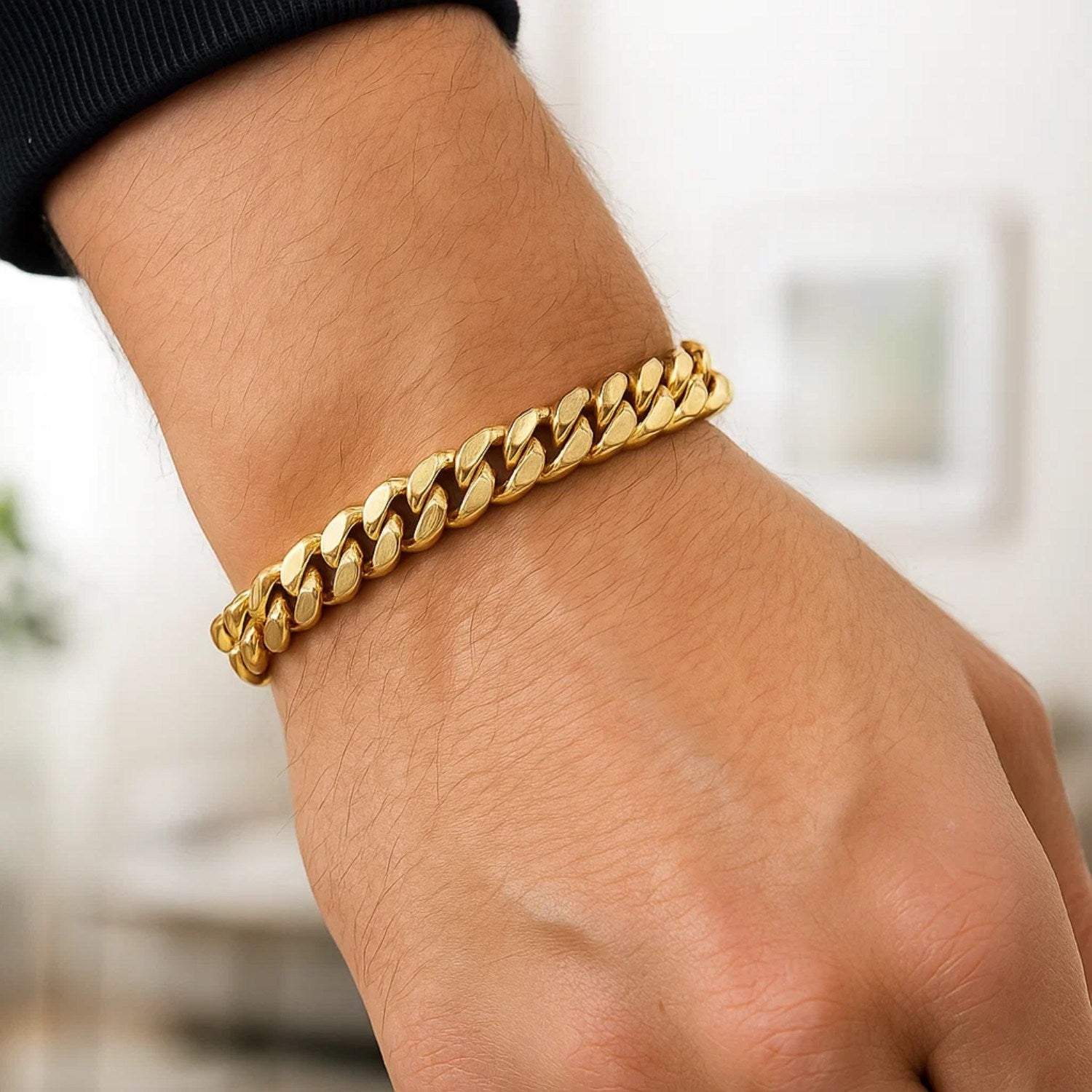 10k yellow gold semi-solid Miami Cuban bracelet featuring modern link design, showcasing luxurious 14k gold craftsmanship.