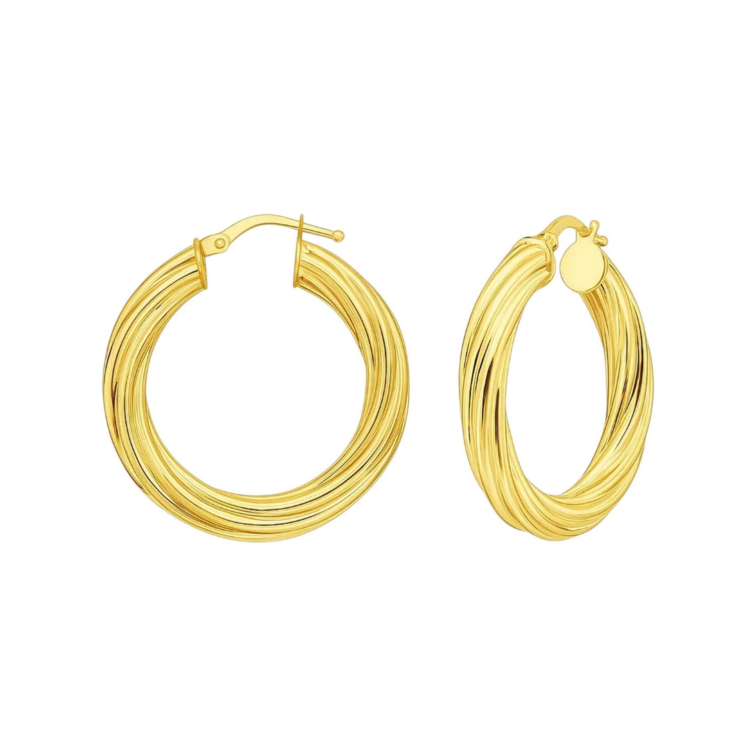 14k yellow gold polished hoop earrings, elegantly designed for a timeless luxury statement.