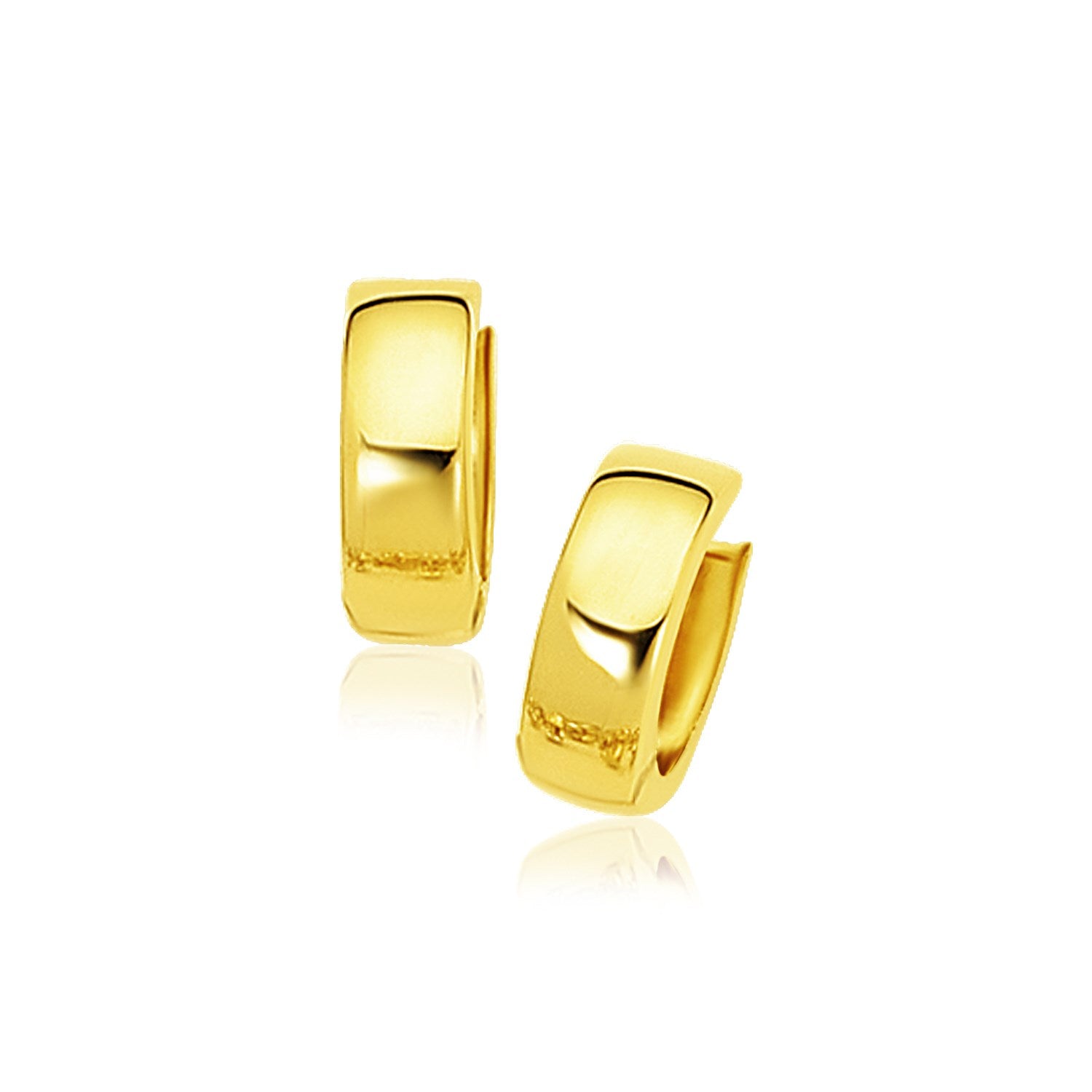 14k yellow gold contemporary hoop earrings with a sleek, snuggable design for effortless elegance.