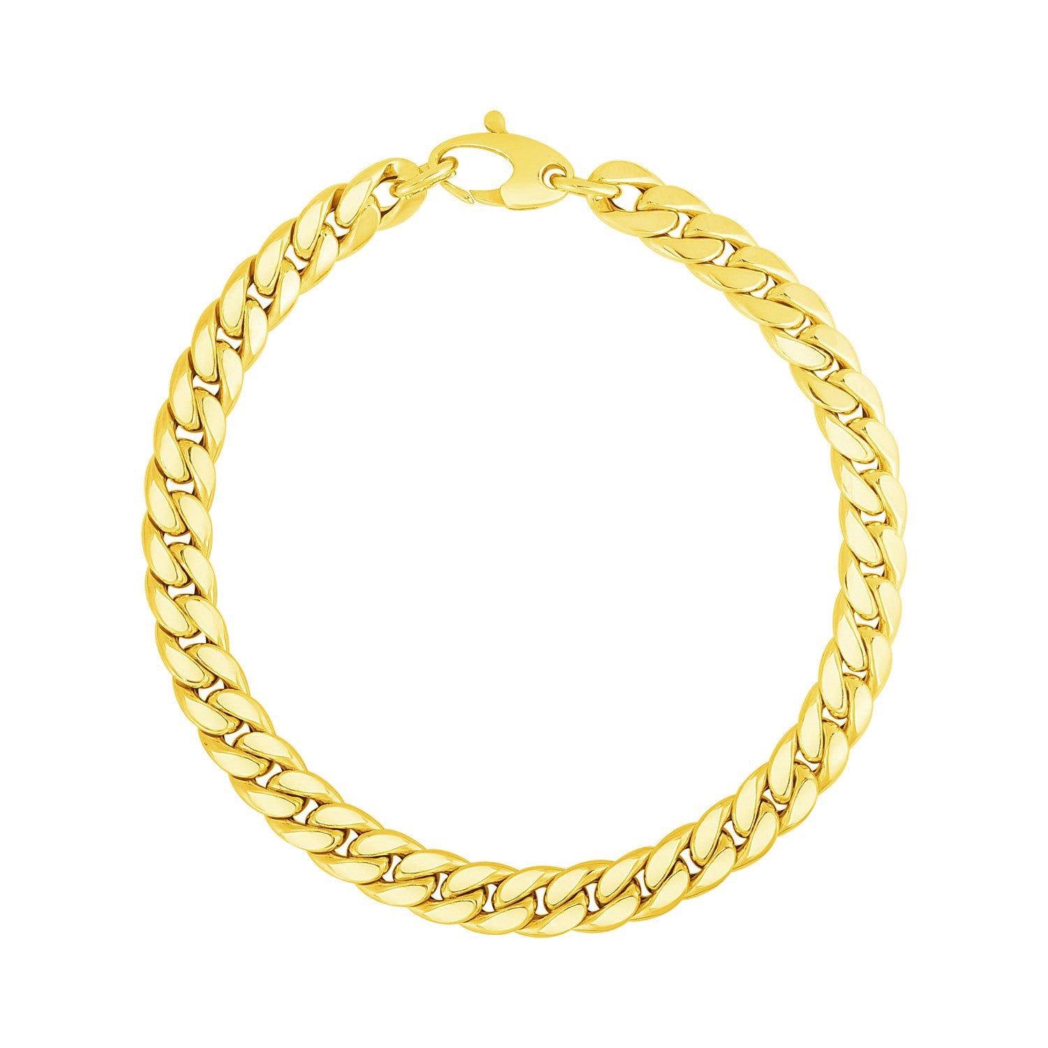 14K yellow gold Cuban link bracelet, 5.90 mm wide, exuding elegance with its timeless design and luxurious finish.
