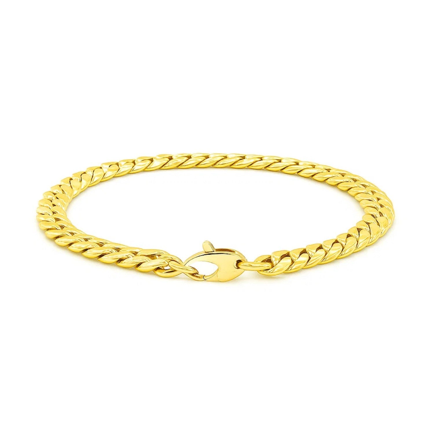 Elegant 14k yellow gold Cuban link bracelet, 5.90 mm wide, showcasing a luxurious, timeless design.