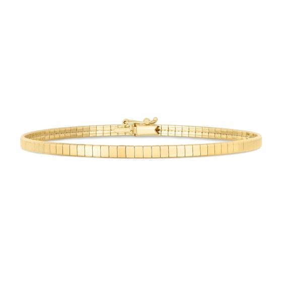 14k yellow gold modern brick omega bracelet featuring elegant chain links, perfect for luxury jewelry enthusiasts.