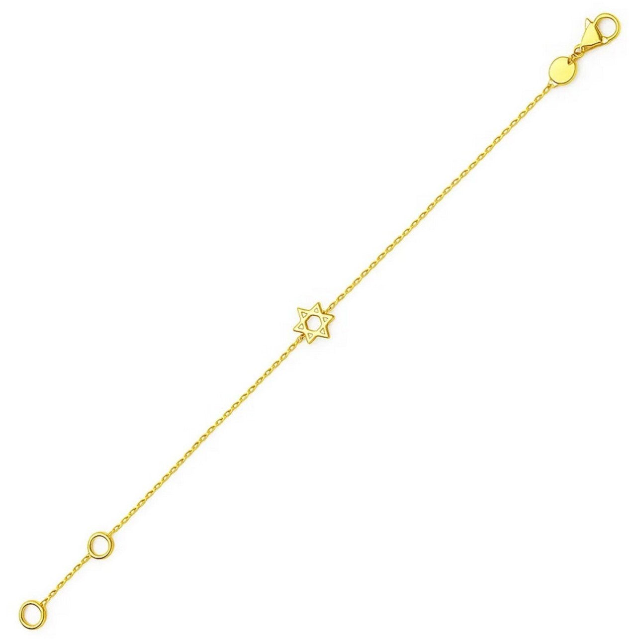 Elegant 14k yellow gold Star of David bracelet with a delicate chain design, perfect for luxurious everyday wear.