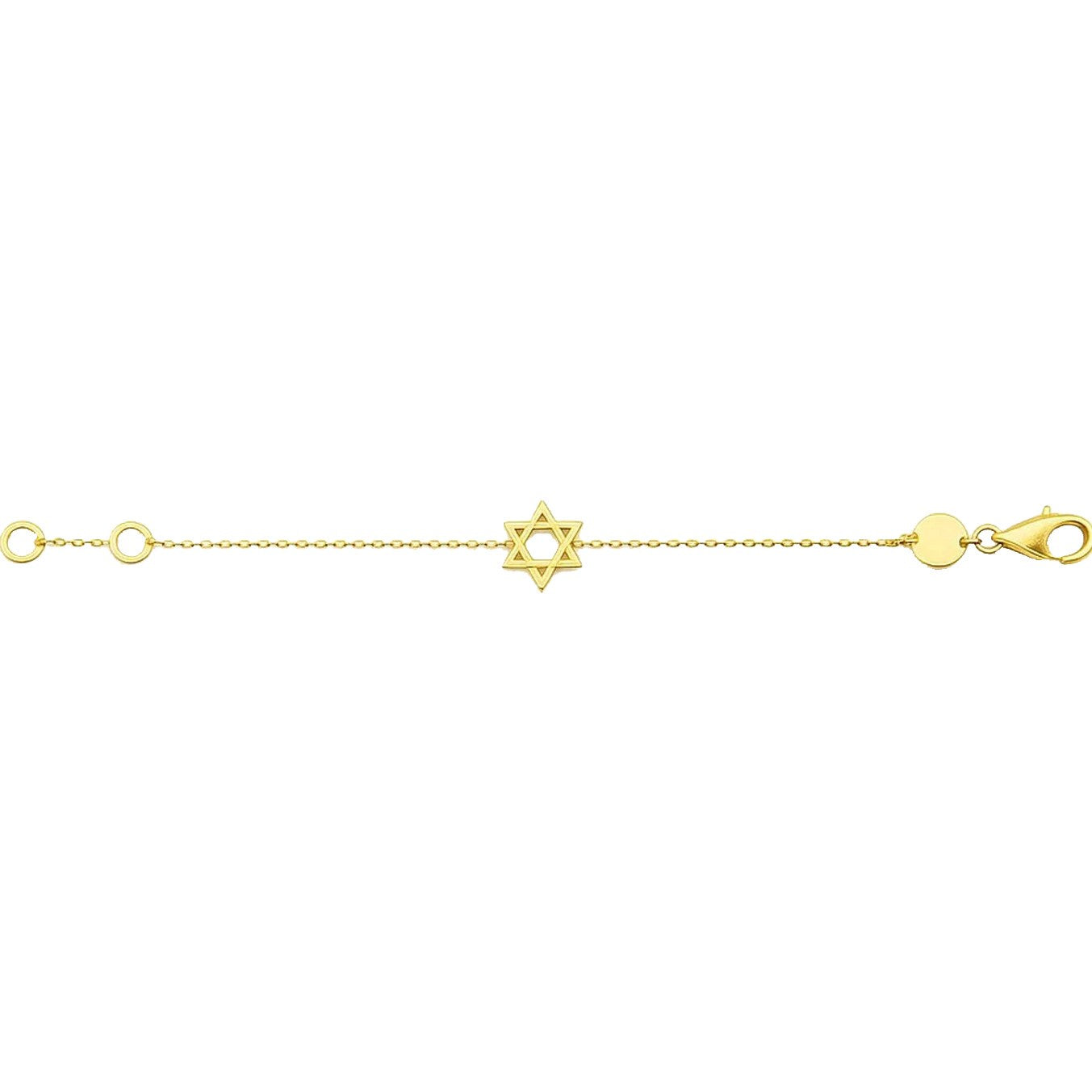 Elegant 14k yellow gold Star of David bracelet with a delicate chain design, perfect for luxury jewelry enthusiasts.