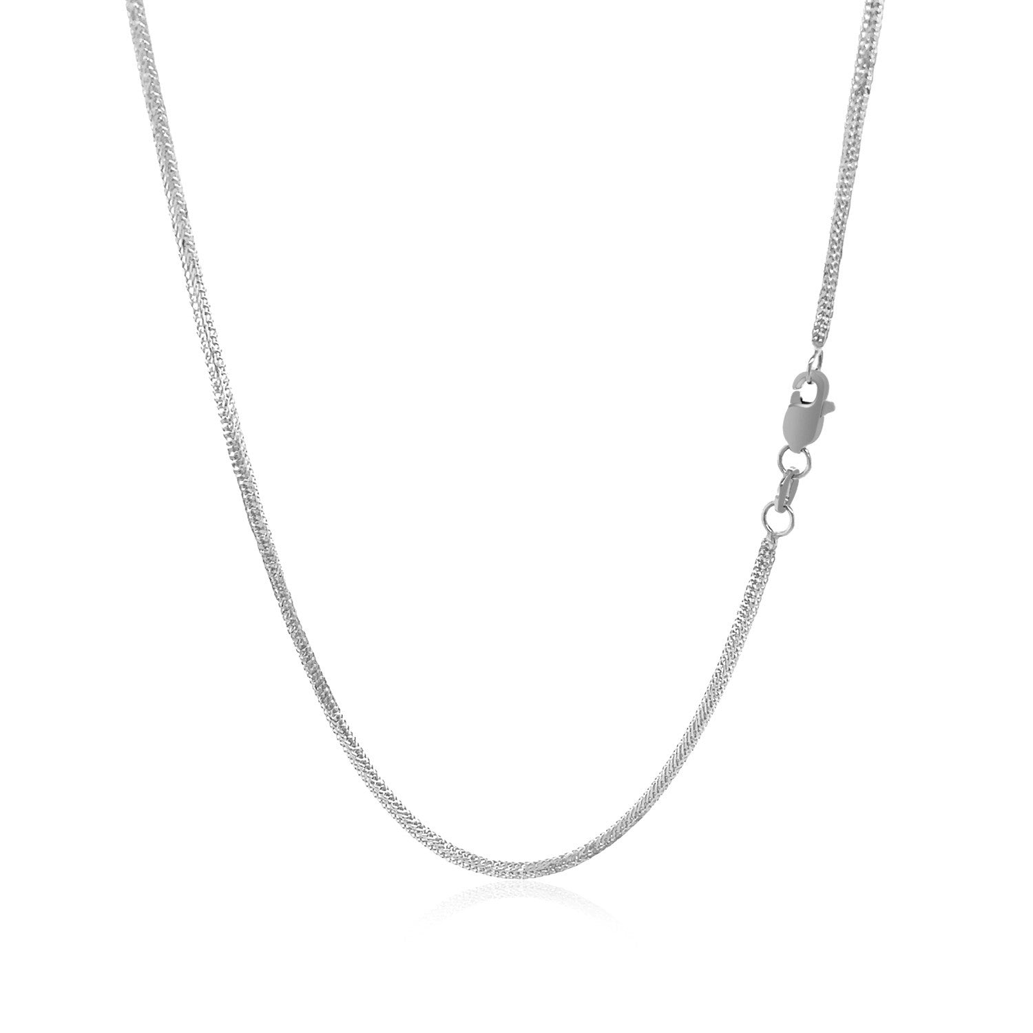 Elegant 14k white gold foxtail chain, 1.00 mm, showcasing a refined round design for timeless luxury.
