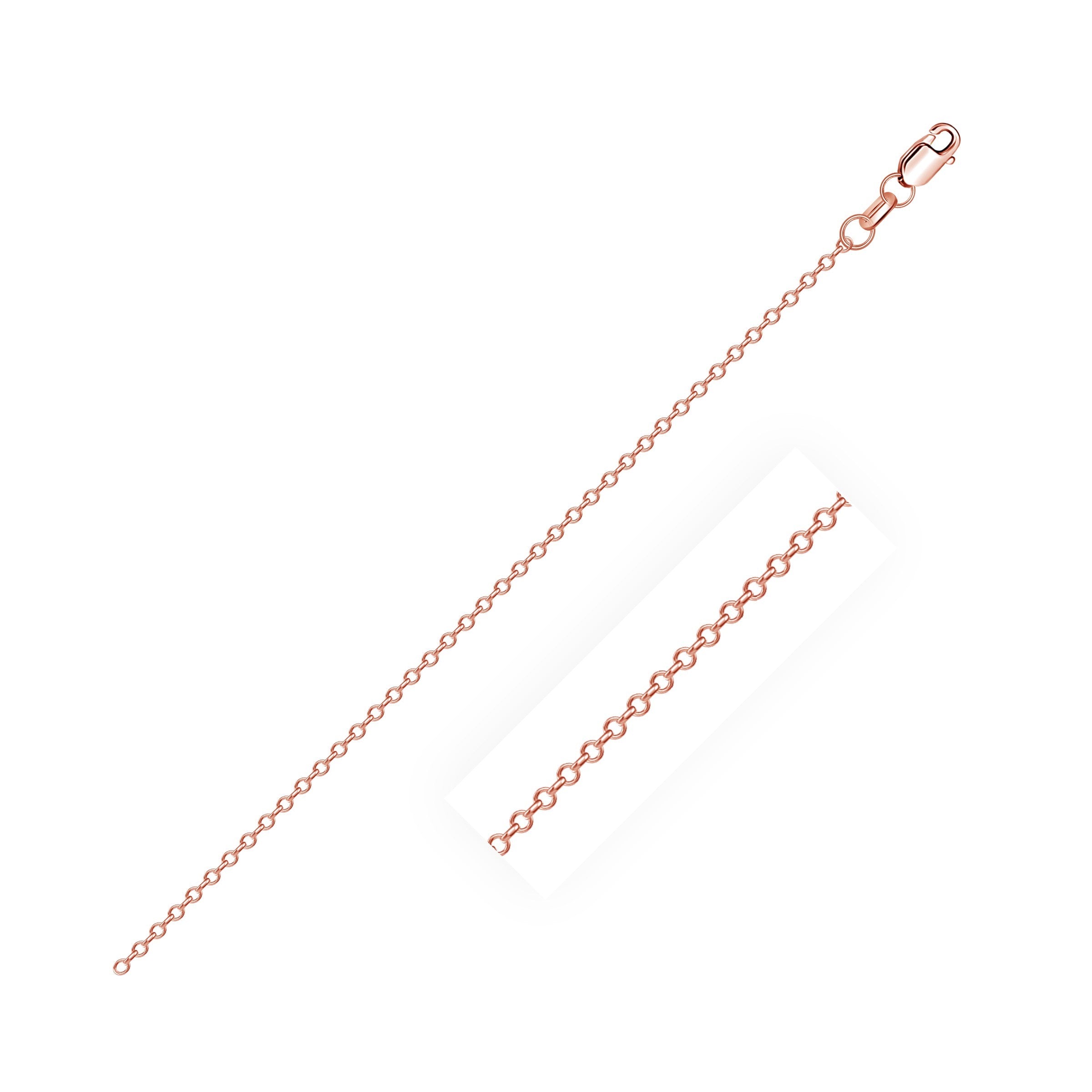 Rose gold diamond cut cable link chain (0.87 mm) with modern design, perfect for layering or standalone elegance.