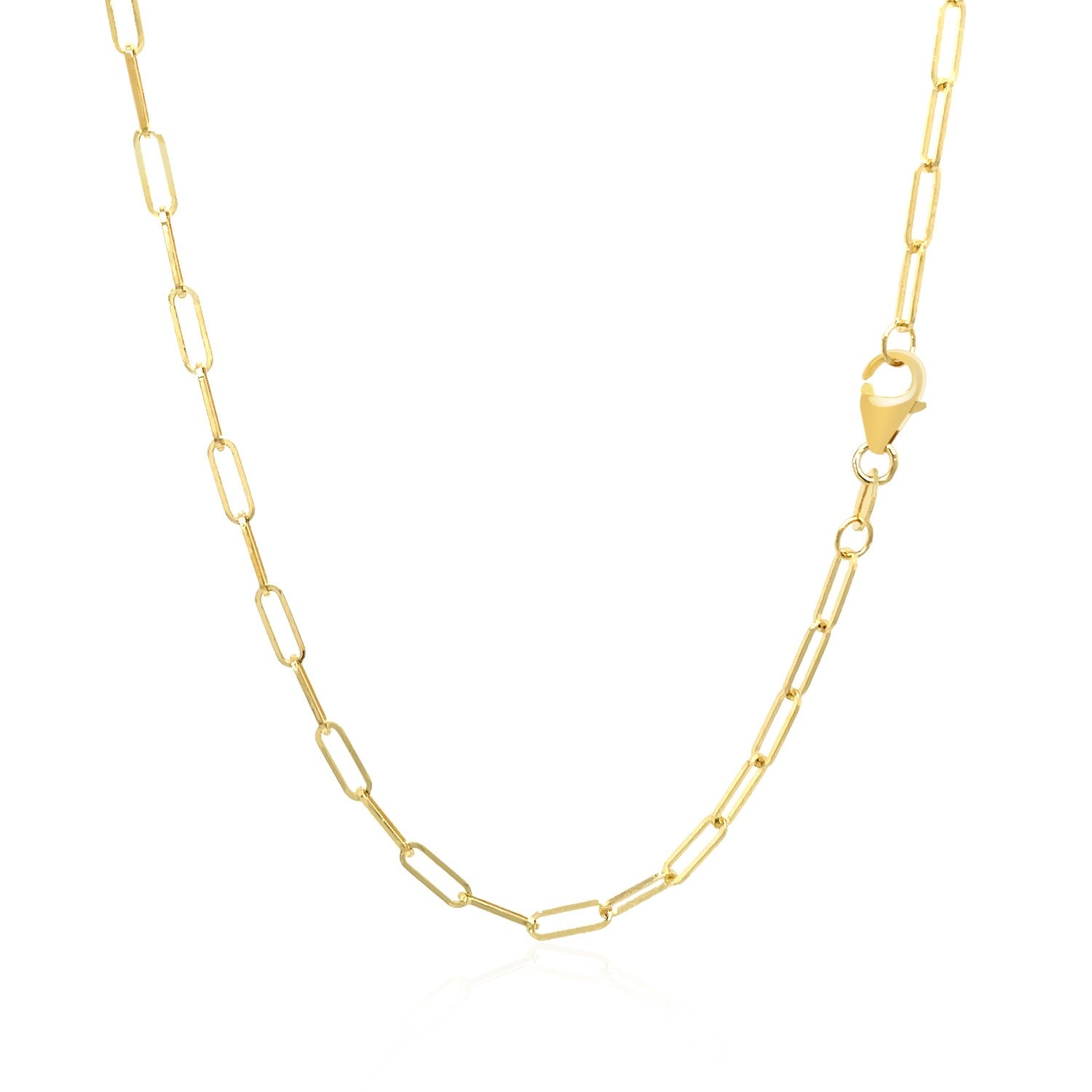 14k yellow gold delicate paperclip chain, modern design with sleek round links, perfect for layering or solo wear.