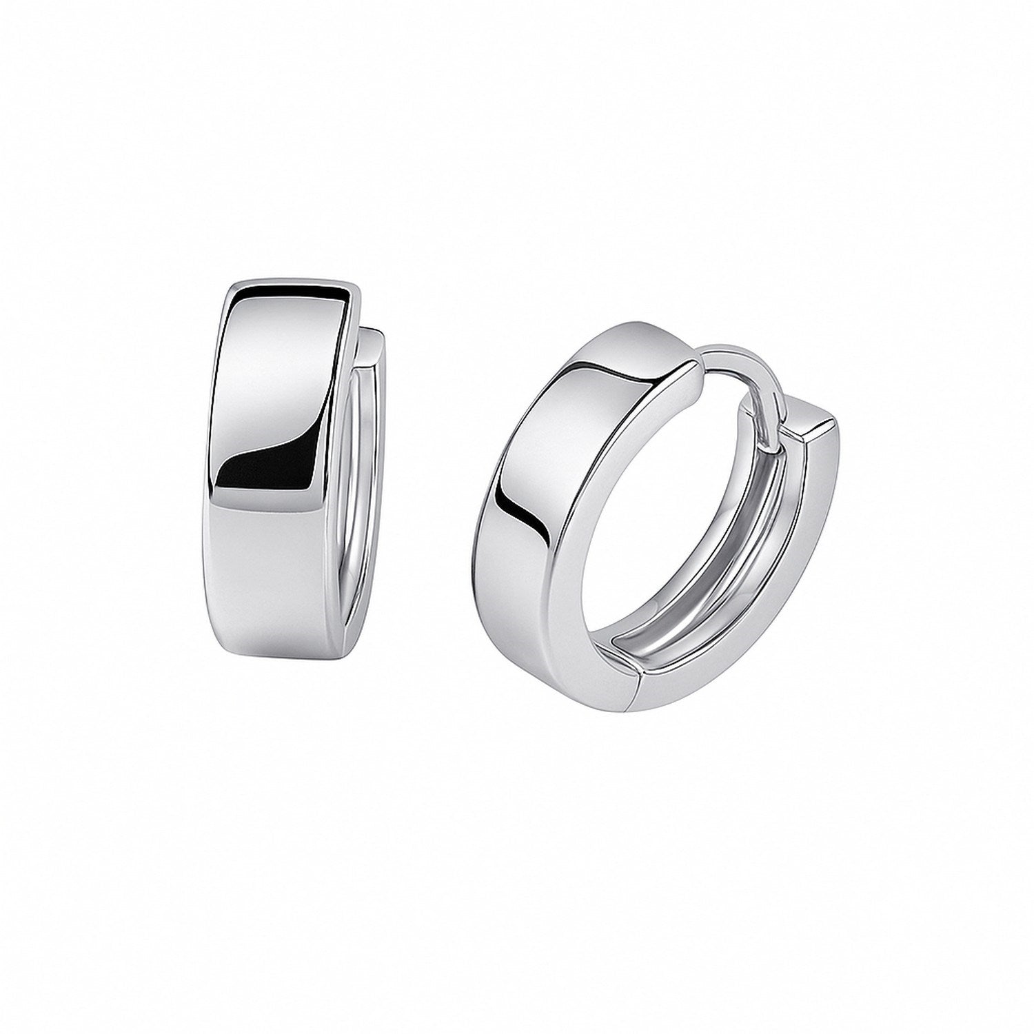 Elegant 14k white gold polished hoop earrings showcasing a sleek, refined design for timeless luxury.