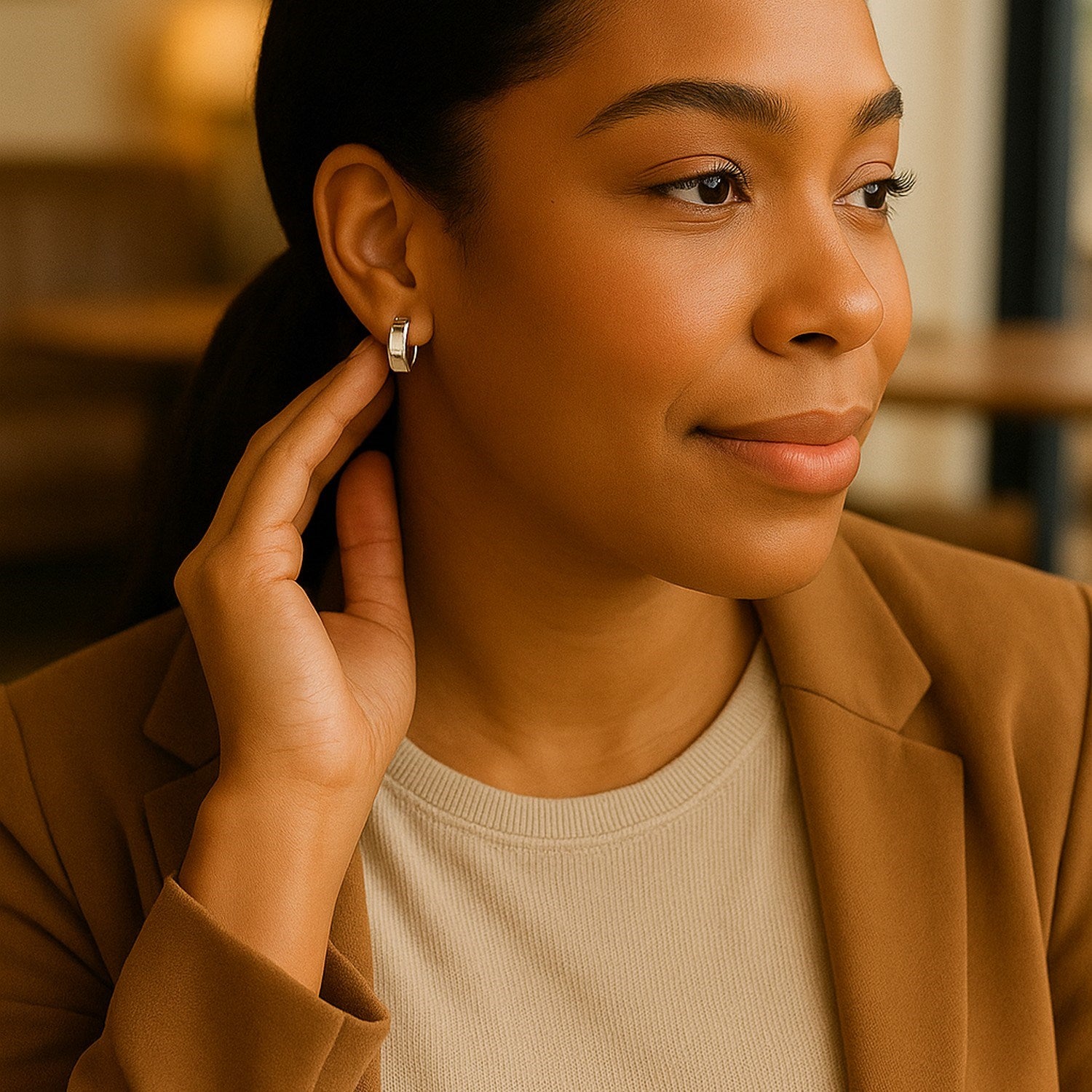 Elegant 14k white gold polished hoop earrings showcasing a sleek design for timeless luxury.