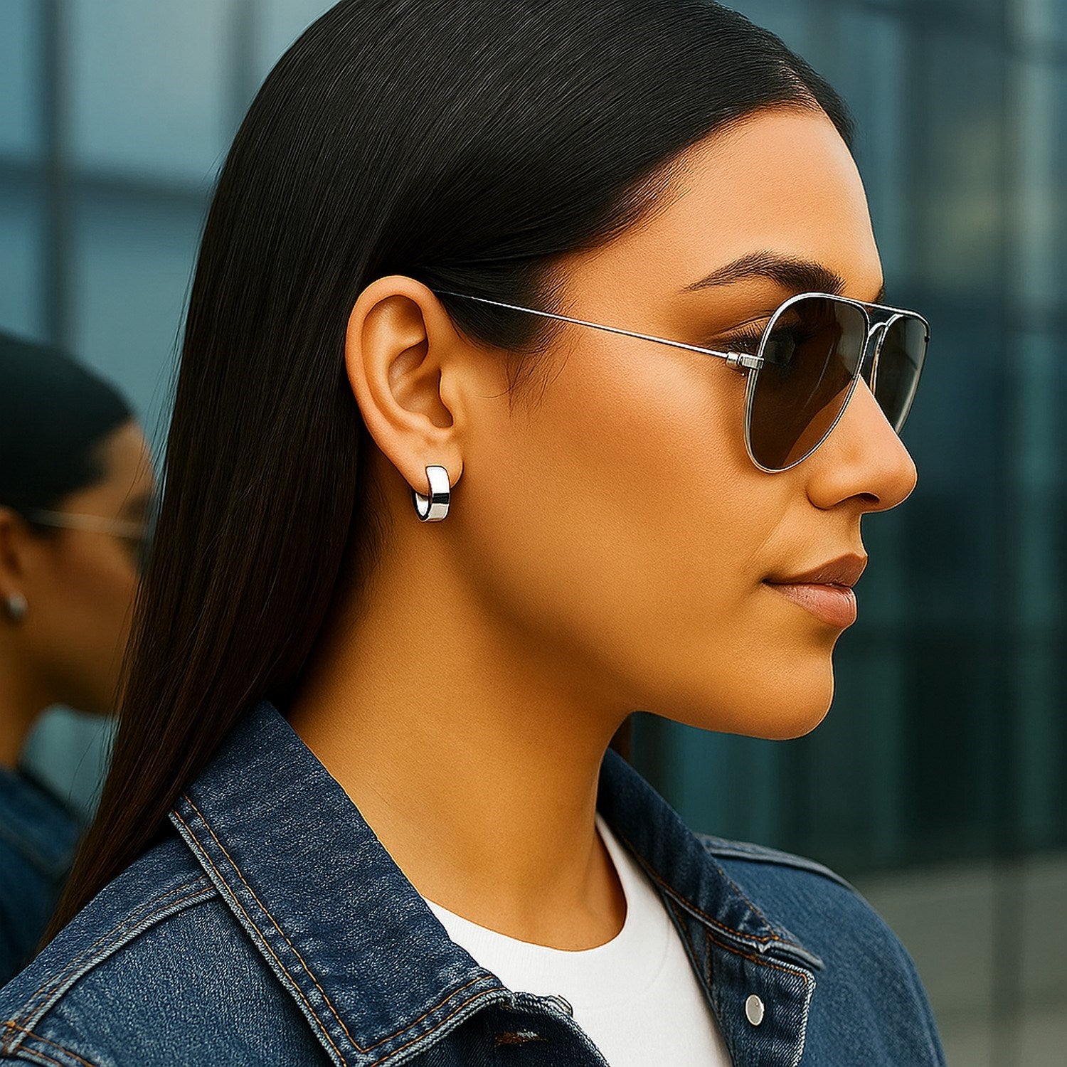 Elegant 14k white gold polished hoop earrings showcasing a sleek, timeless design for sophisticated style.