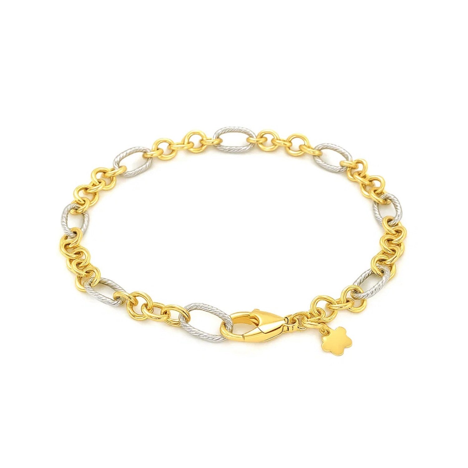 14k two-tone gold rope motif bracelet featuring oval and round links, exuding timeless elegance and classic charm.