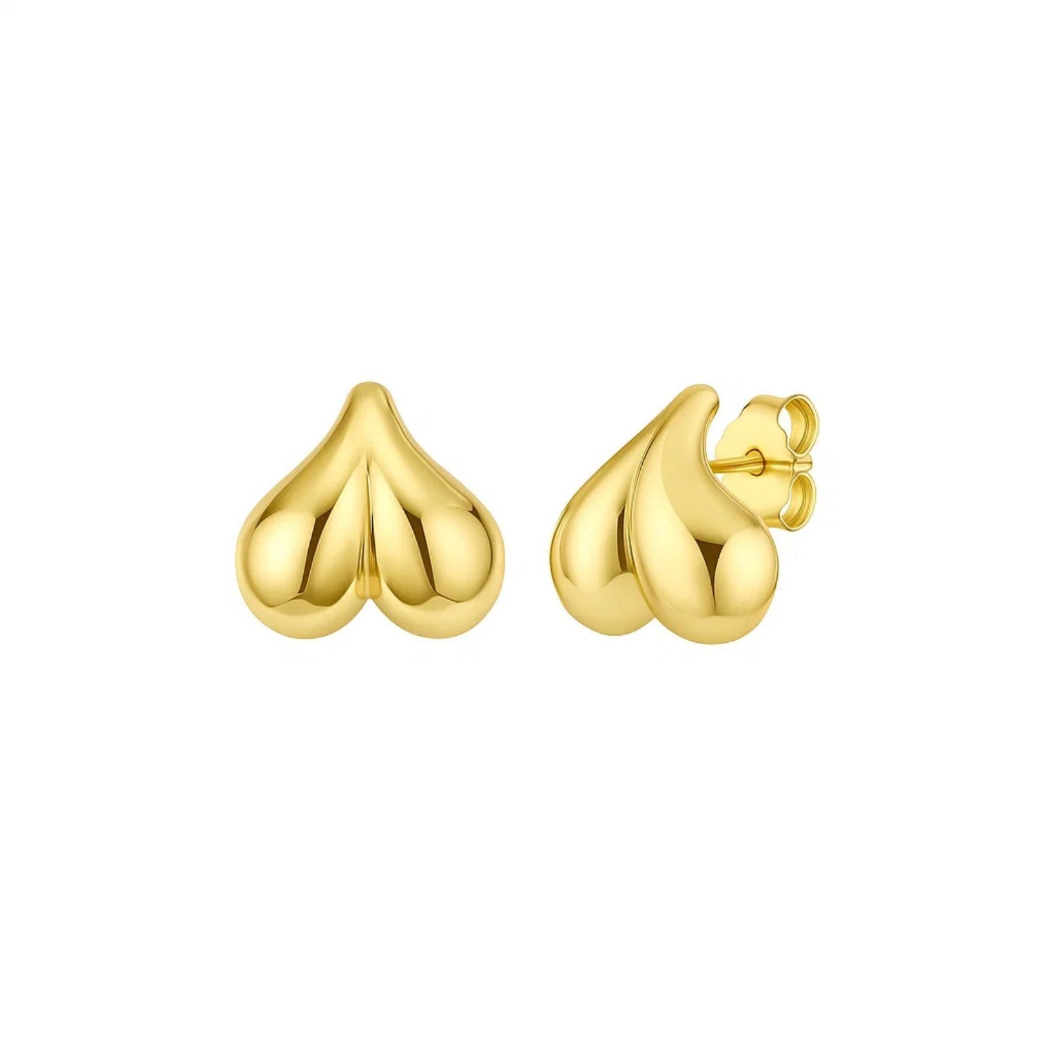 14k yellow gold puffed bubble heart stud earrings with a modern design, perfect for elegant everyday wear.