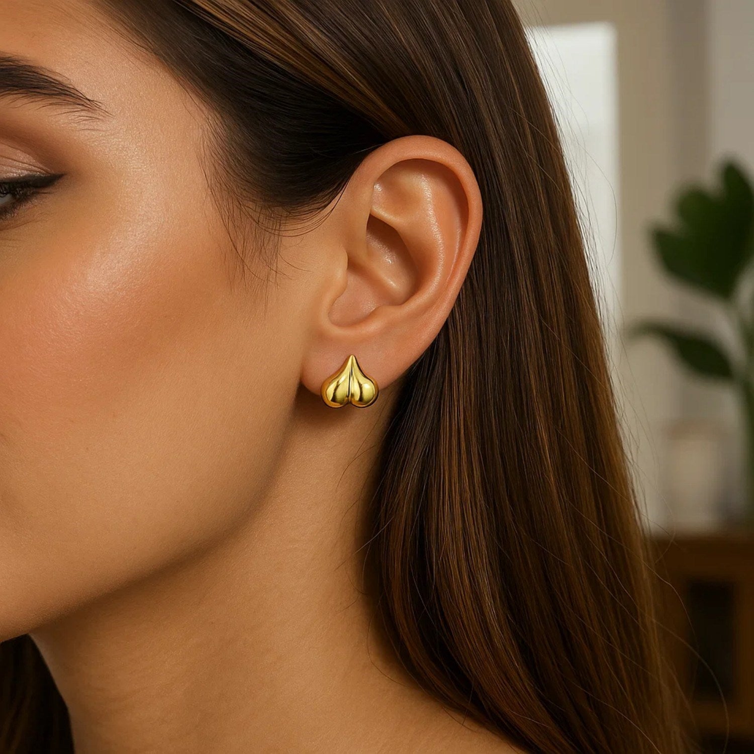 14k yellow gold modern puffed bubble heart stud earrings showcasing a chic, playful design perfect for any occasion