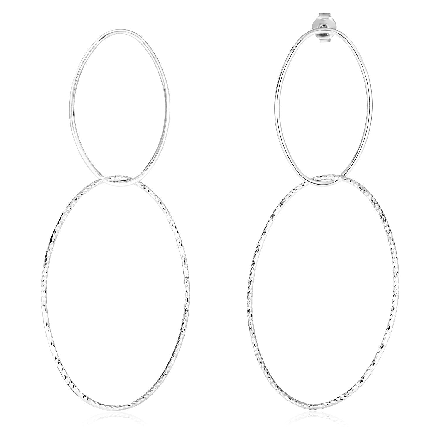 Sterling silver textured polished dangle earrings featuring an elegant modern oval design for sophisticated style.
