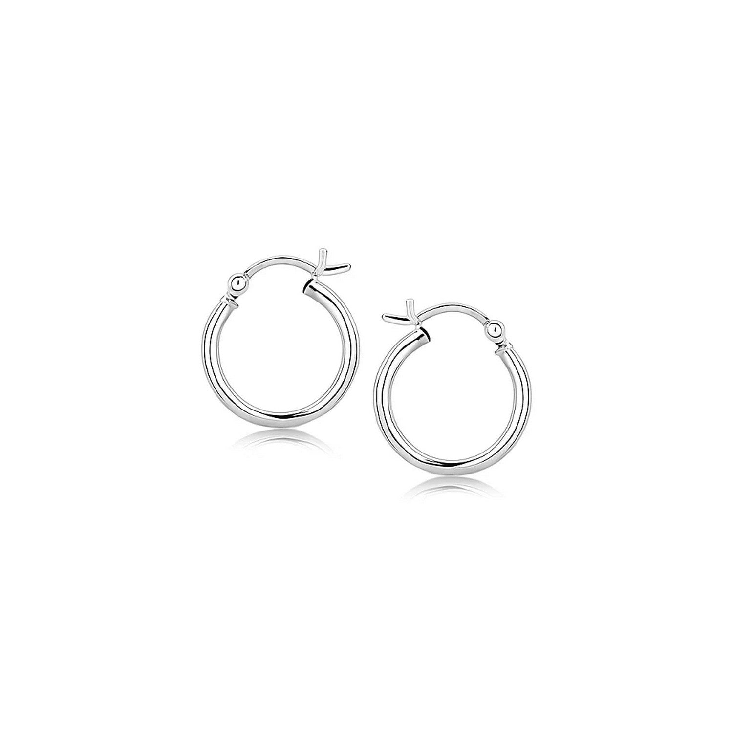 Polished sterling silver rhodium plated hoop earrings with an elegant design, perfect for sophisticated occasions.