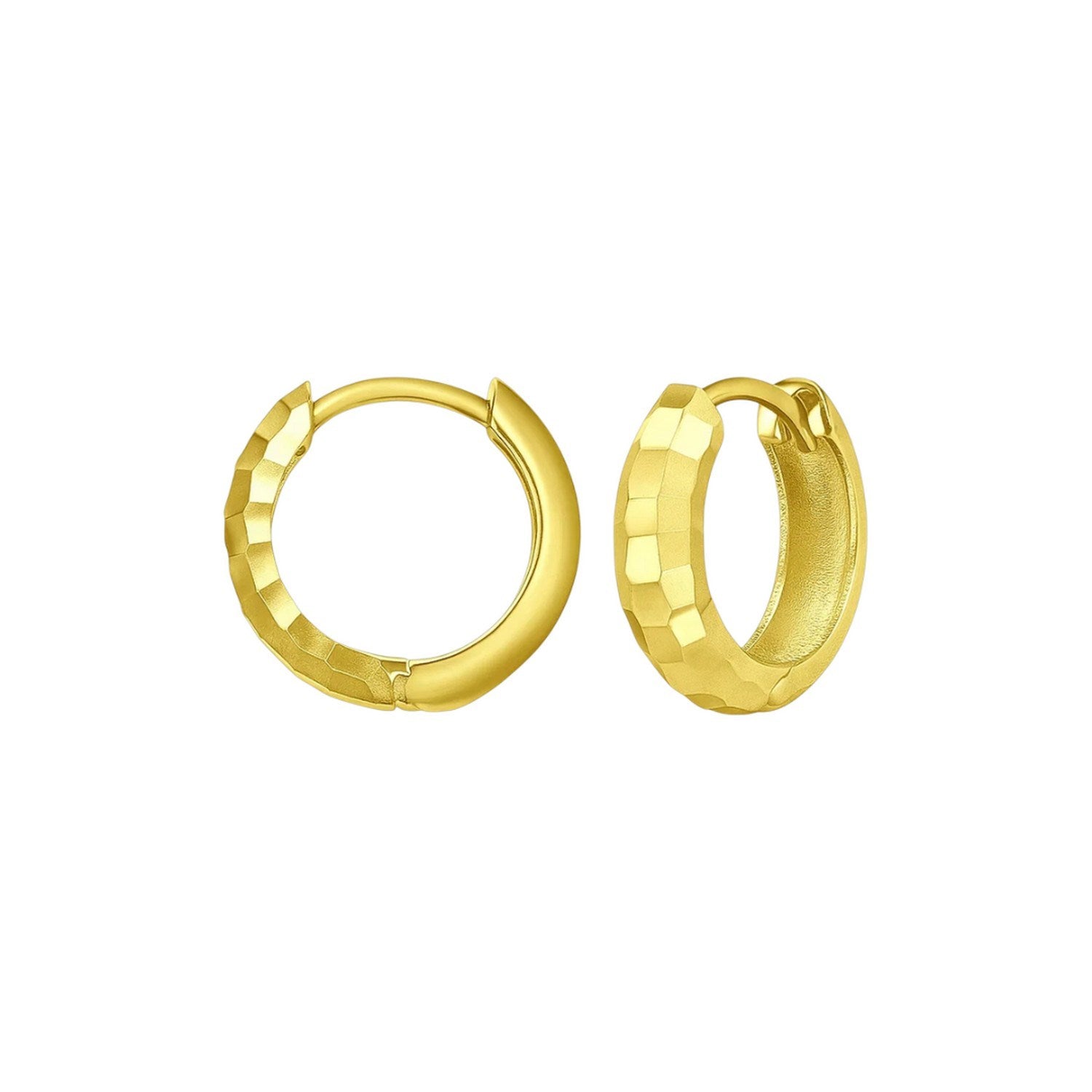 14k yellow gold polished huggie hoop earrings with a sleek modern design, perfect for elegant everyday wear.
