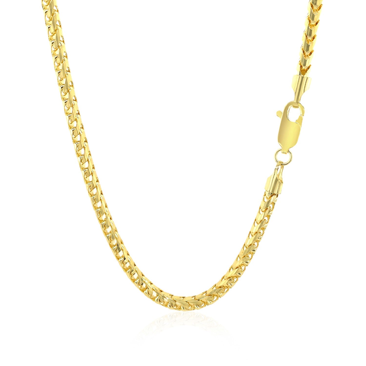 14k yellow gold diamond cut round Franco chain, modern design, 3.10 mm width, perfect for layering or standalone elegance.