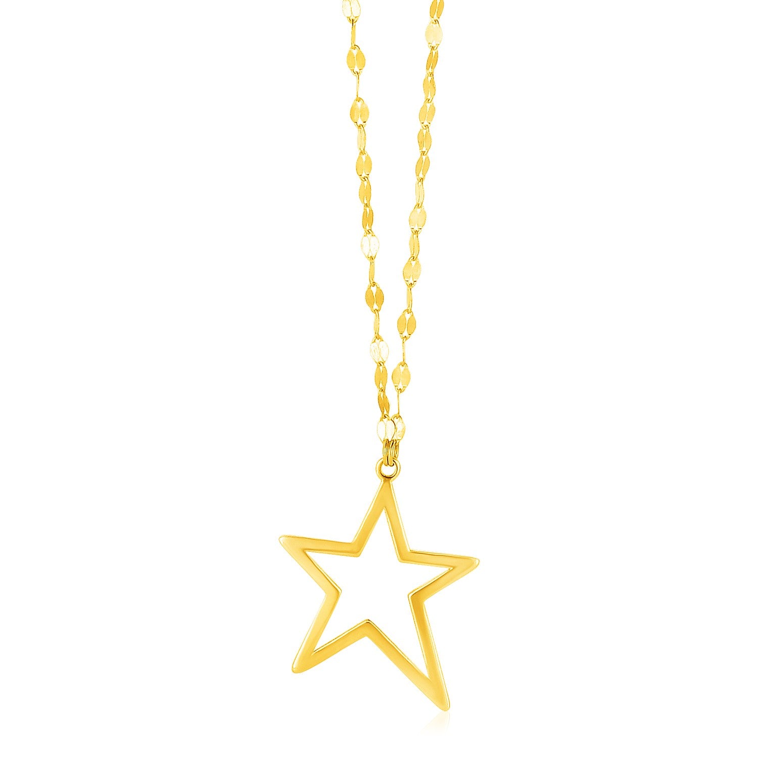 14k yellow gold necklace featuring an elegant star pendant on a delicate round chain.