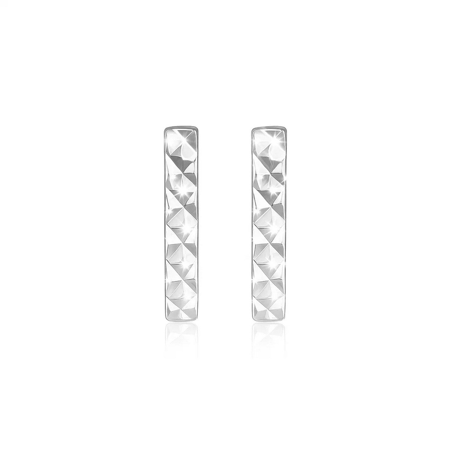 14k white gold textured bar dangle earrings, modern design, perfect for elegant occasions and sophisticated style.