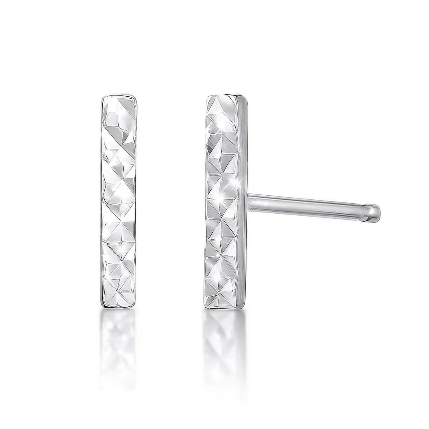 14k white gold textured bar dangle earrings, showcasing modern elegance and refined craftsmanship.