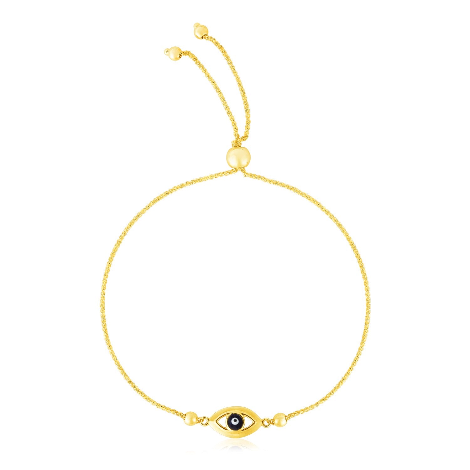 14k yellow gold adjustable evil eye bracelet featuring an elegant chain design, perfect for luxurious everyday wear.
