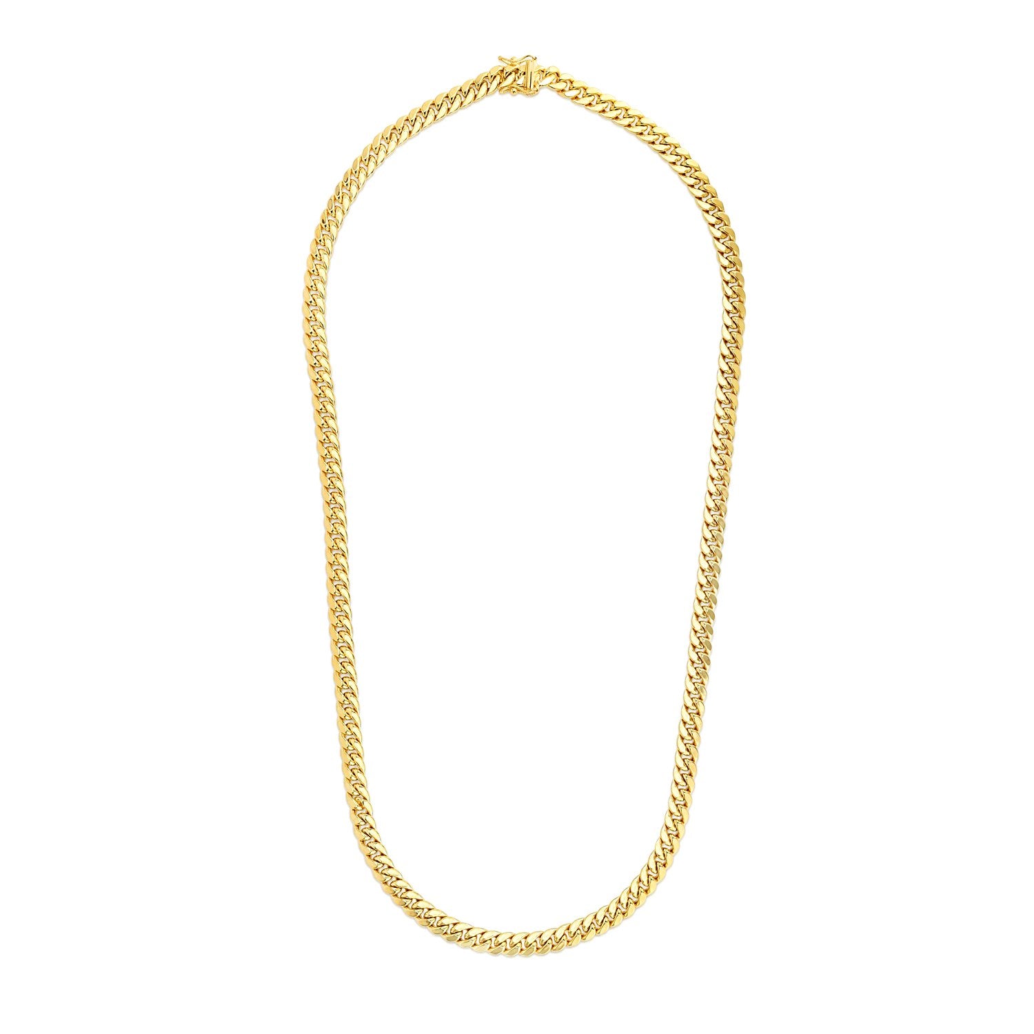 14k yellow gold semi-solid Miami Cuban chain, 6.60 mm, featuring contemporary link design for a luxurious finish.