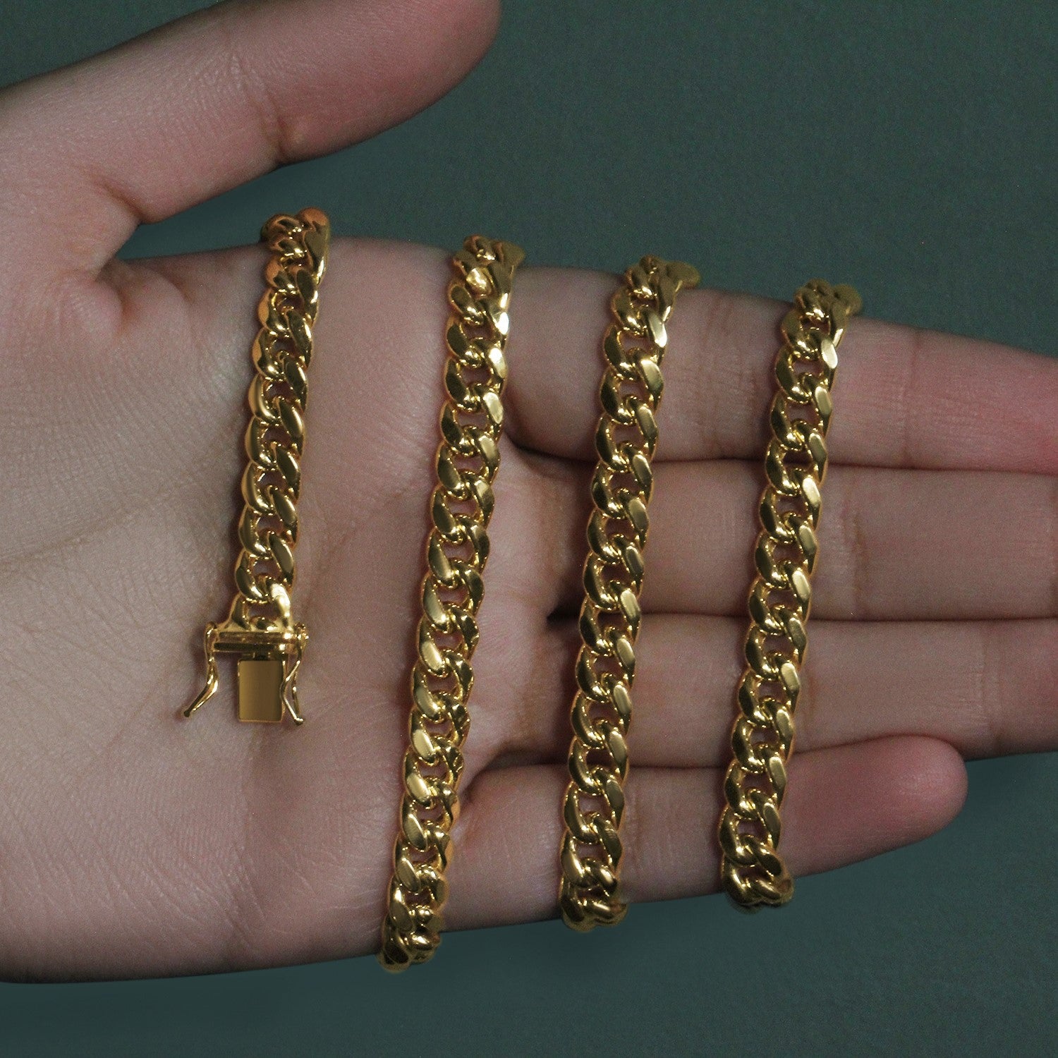 14k yellow gold semi-solid Miami Cuban chain, contemporary design with elegant links, 6.60 mm width.
