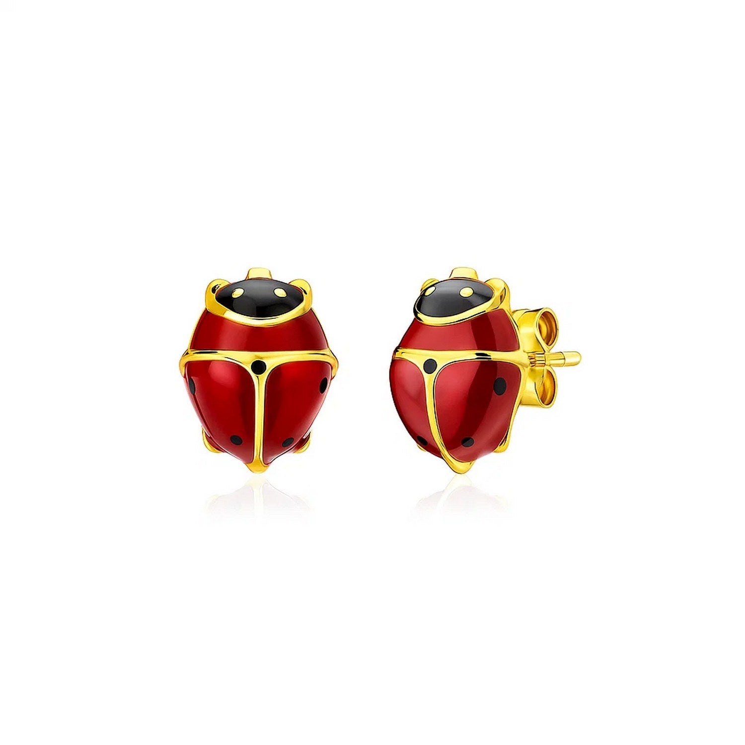 14k yellow gold ladybug stud earrings with elegant design, perfect for adding a touch of whimsy to any luxury outfit.